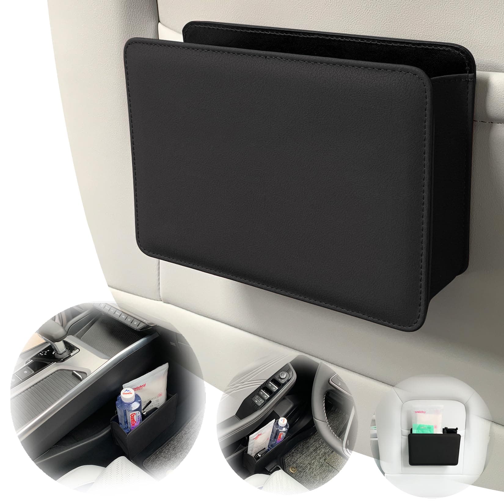 ViMOQi Car Bin, Nappa Leather Car Bins for Front and Back of Door, Foldable Trash Can for Console, Multipurpose Storage Box for Van