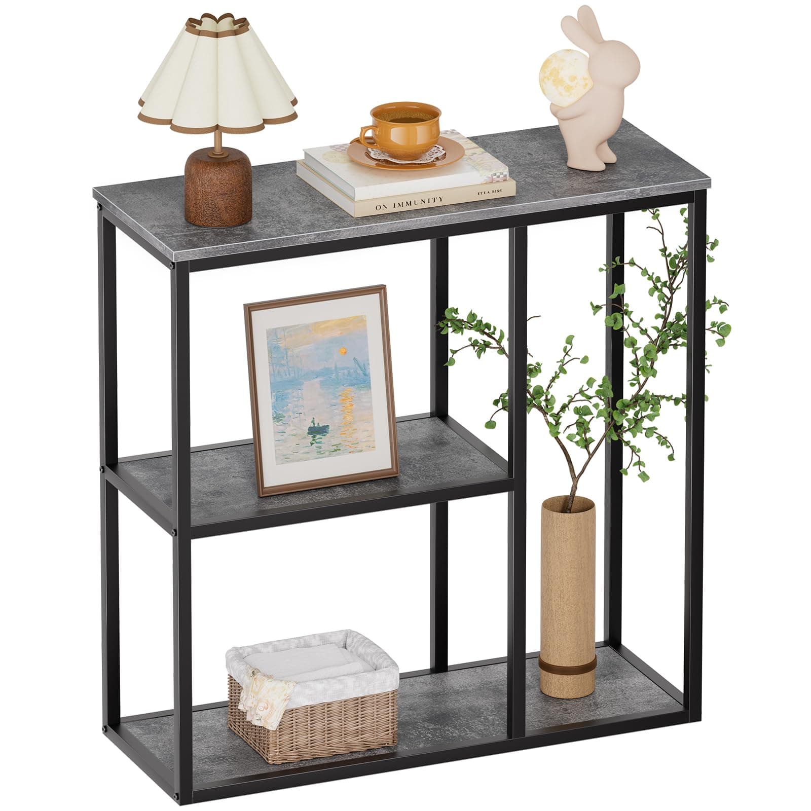 WOHOMO Console Table, 12 Inch Narrow Entryway Table with 3-Tier Storage Shelves 31.5 Inch Industrial Sofa Table Small Hallway Table for Living Room Grey