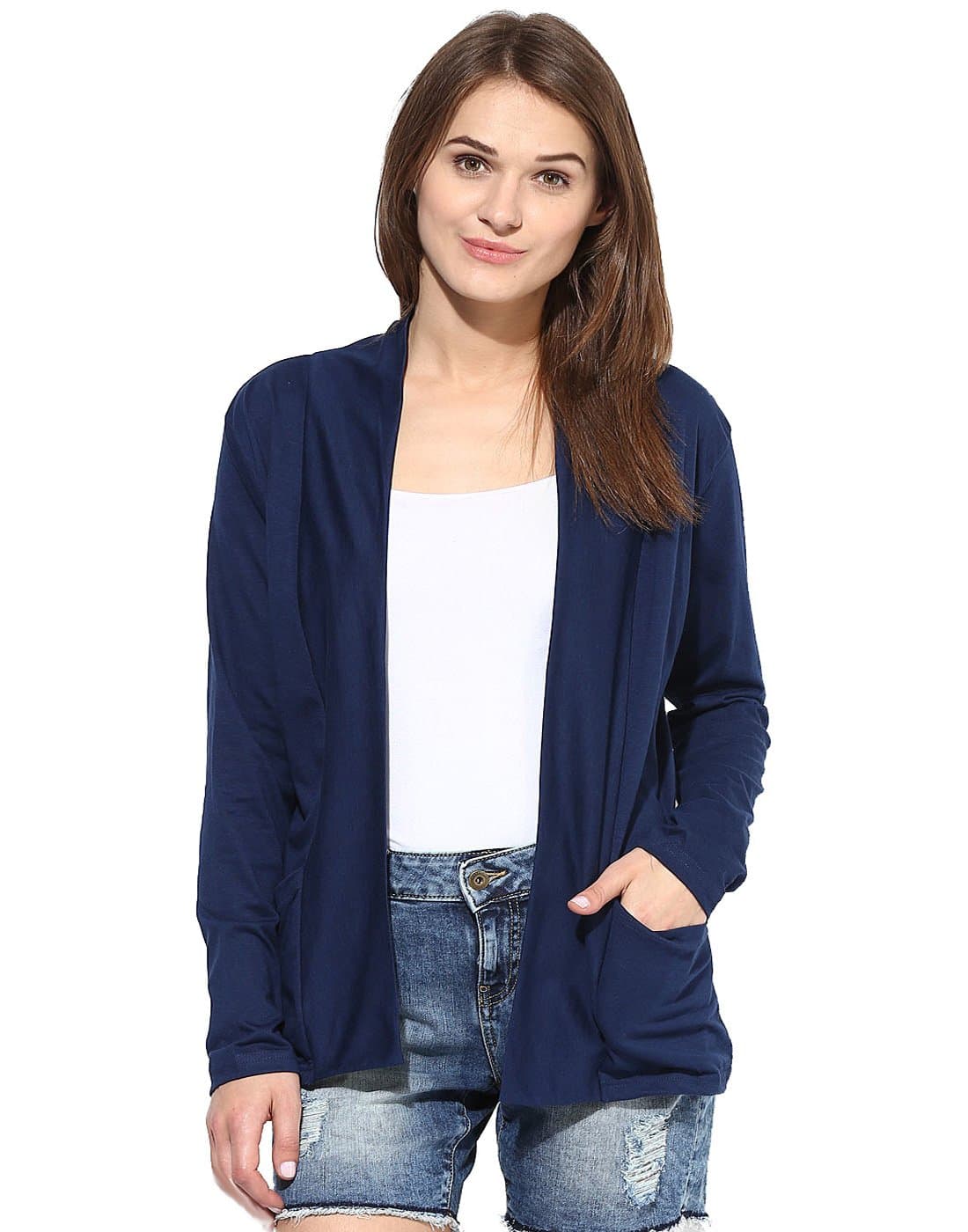 ESPRESSOWomen's Rayon Collared Neck Cardigan With Pockets