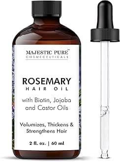 Majestic Pure 100% Pure Rosemary Oil For Hair Growth - Strengthening, Nourishing, Volumizing - Infused with Biotin Oil, Jojoba Oil & Castor Oil - Non GMO Verified - 2 Fl Oz