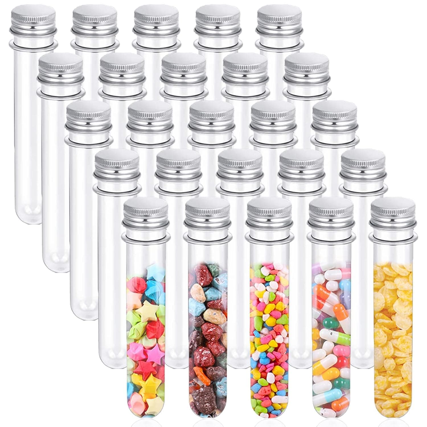 25PCS Test Tubes,40ml Clear Plastic Test Tubes with Screw Caps,25x140mm Tube for Sample,Science Party,Gumball,Candy,Bath Salts