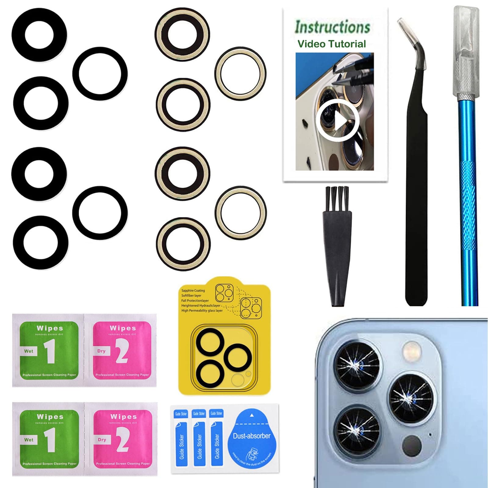 LEAFE for iPhone 14 Pro and iPhone 14 Pro Max Camera Lens Replacement,2 Sets OEM Original Camera Glass Lens for iPhone 14 Pro/iPhone 14 Pro Max with Pre-Installed Adhesive+Repair Tools