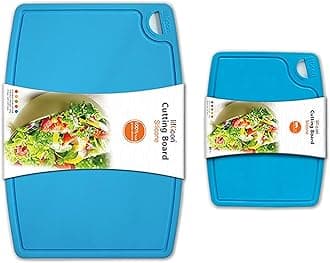 Thick Silicone Cutting Boards for Kitchen Silicone Chopping Boards/Mats Set of 2 Extra Large14.6''x10.43'', Mini 9.1”x7.1” Non-slip Deep Drip Juice Groove, Dishwasher Safe-Blue