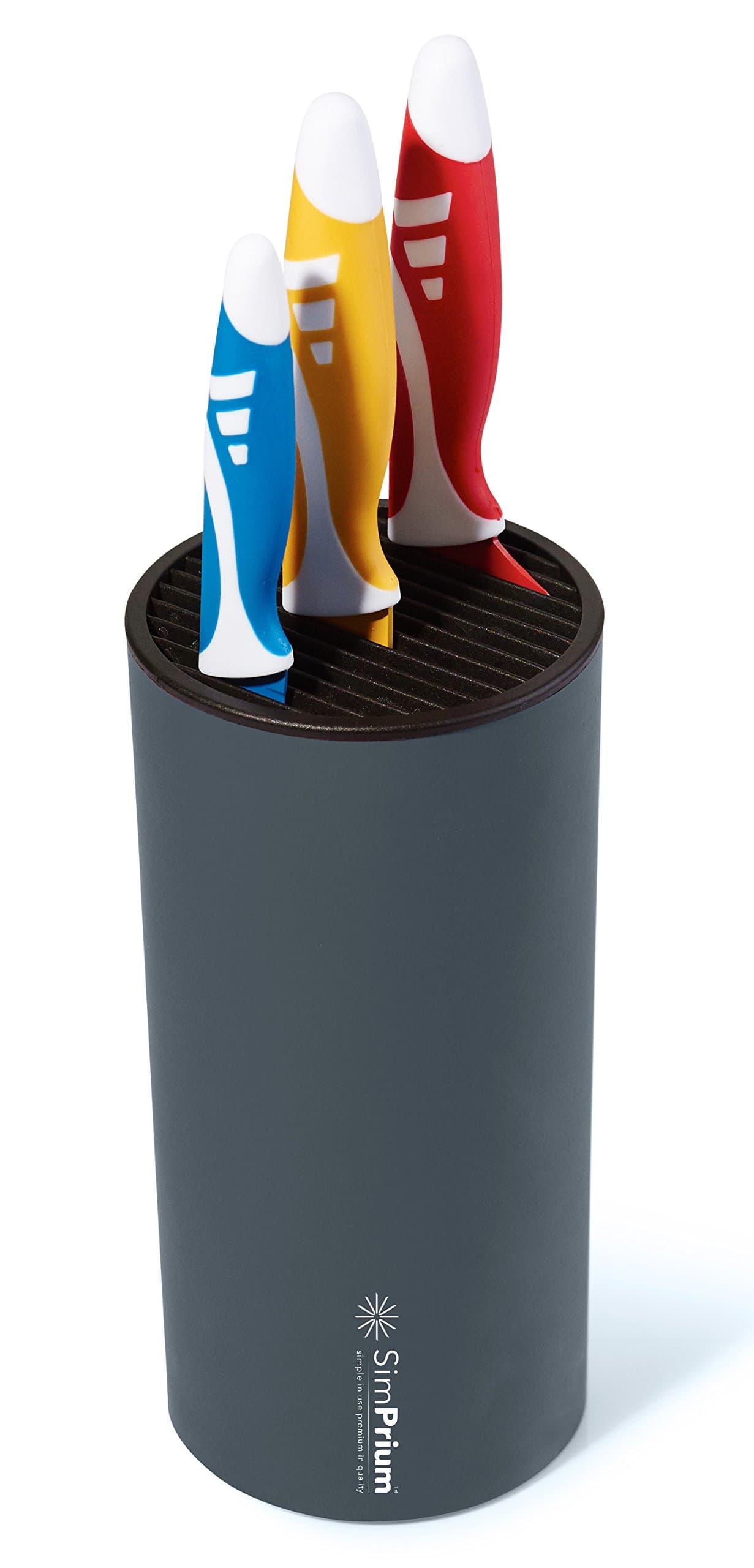 Grey Universal Cylinder Knife Block - Light Weight & Compact Storage For Up To 12 Kitchen Knives with Unique Slot Design to Protect Blades & Secure Safely, Easy to Clean