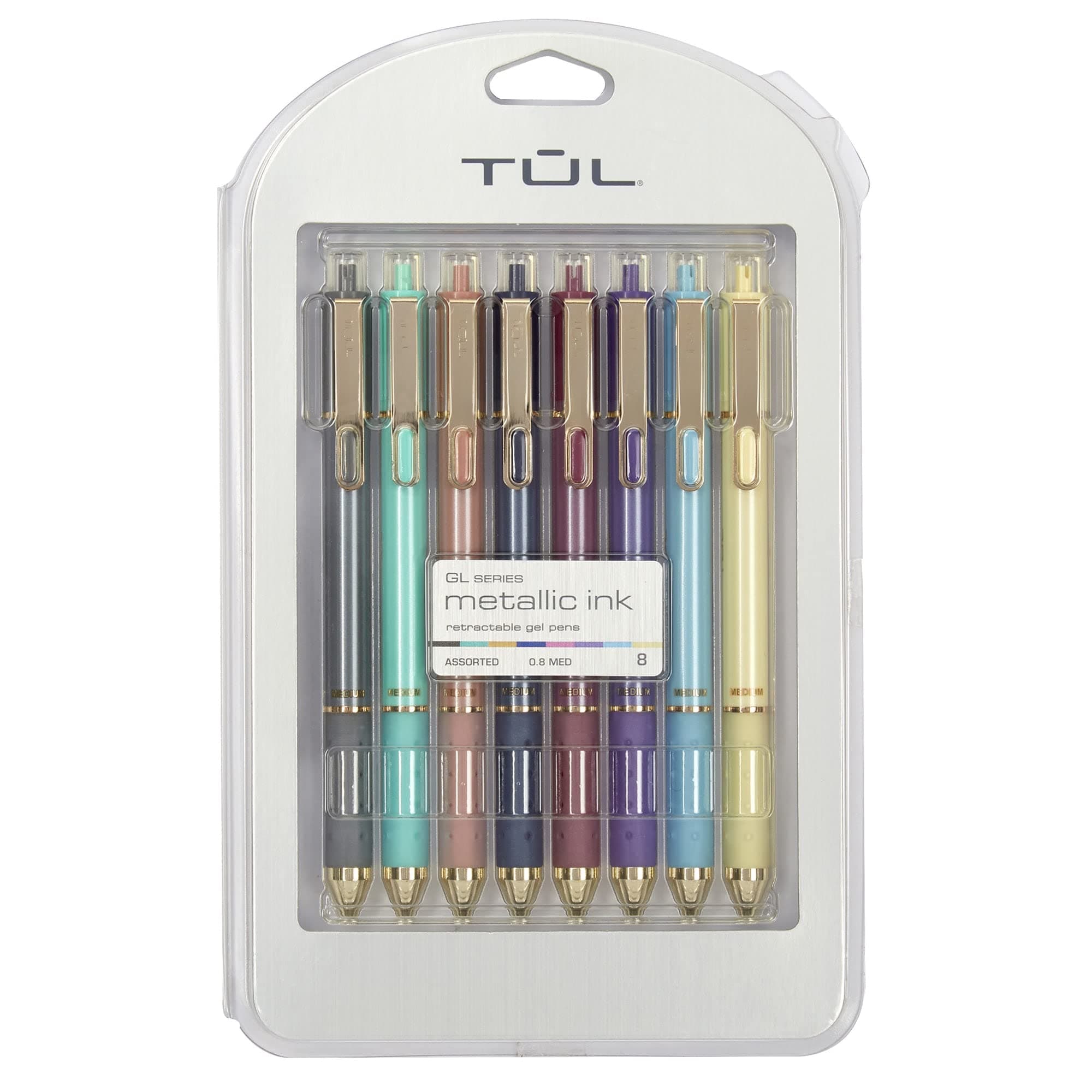 Retractable Gel Pens, Medium Point, 0.8 mm, Assorted Barrel Colors, Assorted Metallic Inks, Pack Of 8 Pens