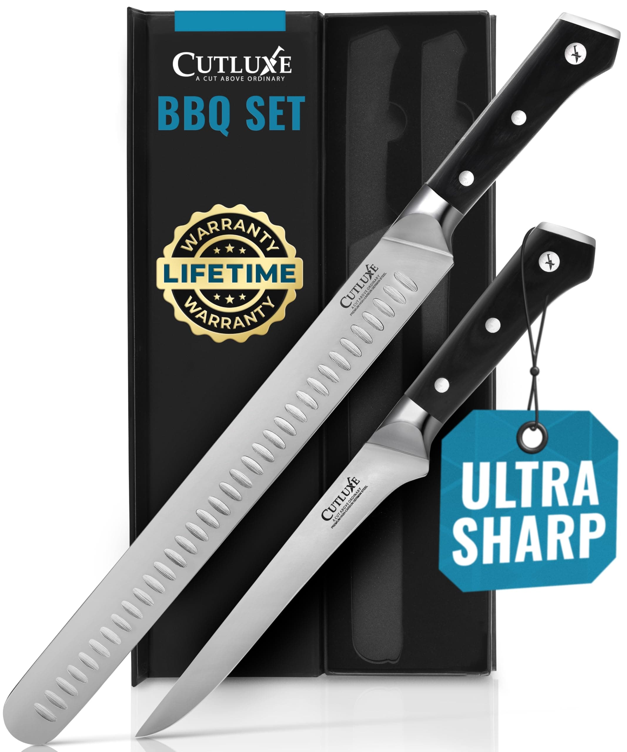 Carving Knife Set for BBQ & Brisket – Razor Sharp German Steel Slicing and Boning Knife for Meat Cutting, Full Tang & Ergonomic Handle – Artisan Series