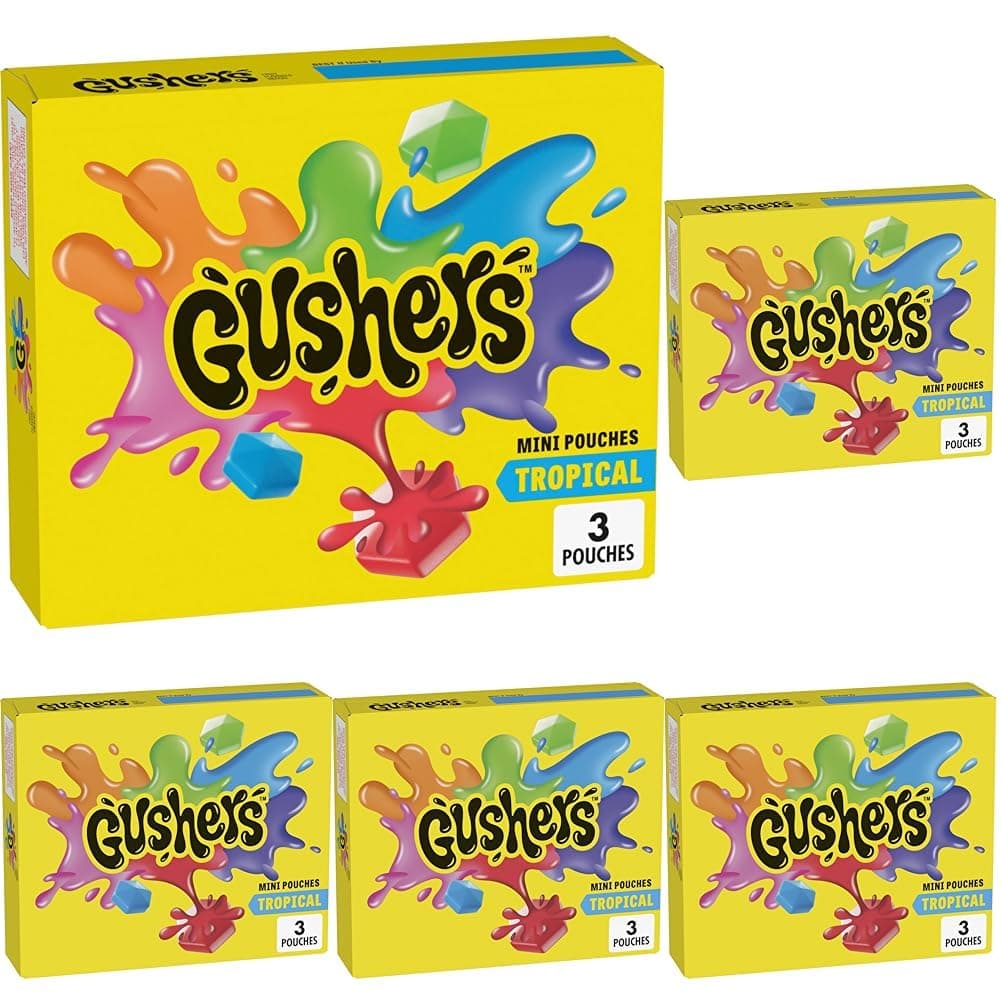 Gushers Tropical Fruit Flavored Snacks, Mini Pouches, 3 Ct, 1.32 oz (Pack of 5)