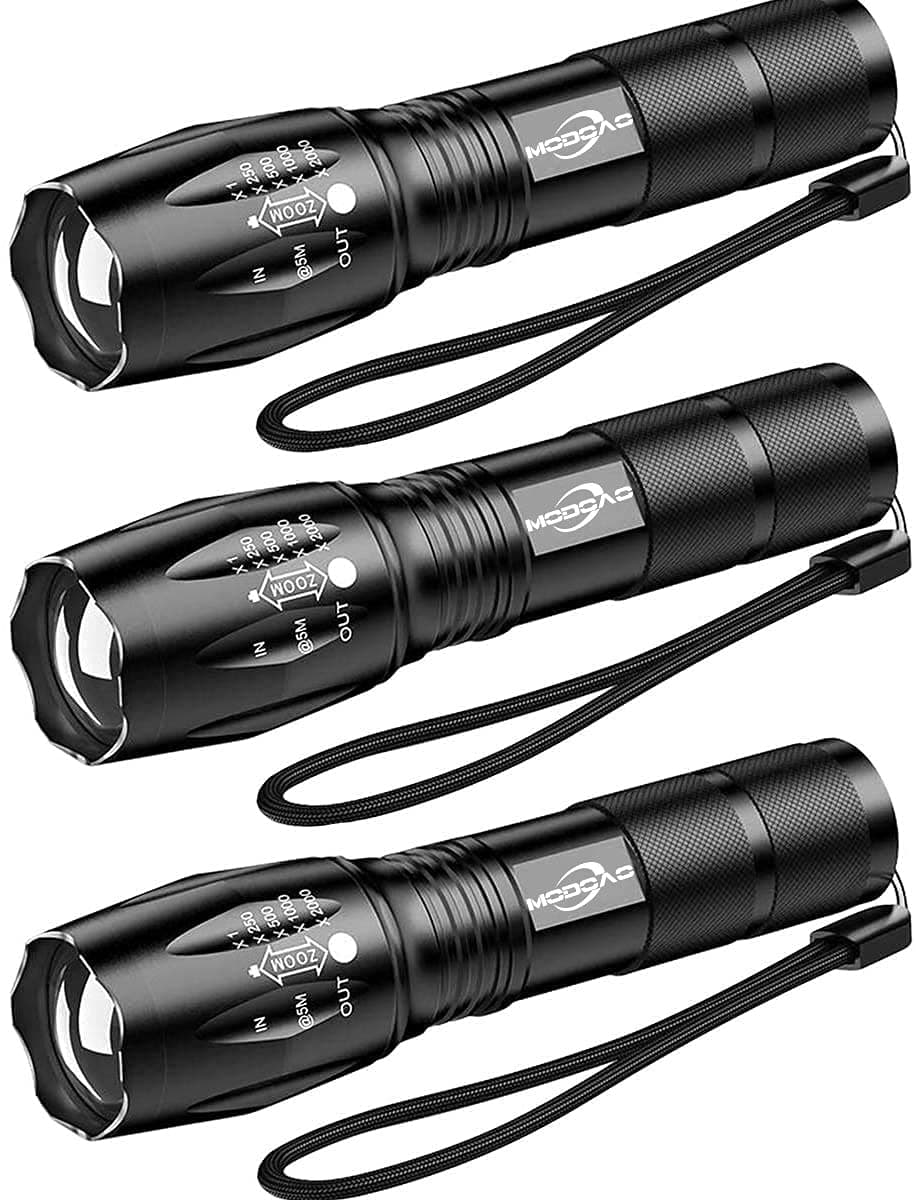 MODOAO 3pack Super Bright Flashlights High Lumens LED Flashlight with Zoomable Beam - Mini Flashlights for Camping, Hiking, Dog Walking - Powerful Emergency Flashlights with 5 Modes for Outdoor Use