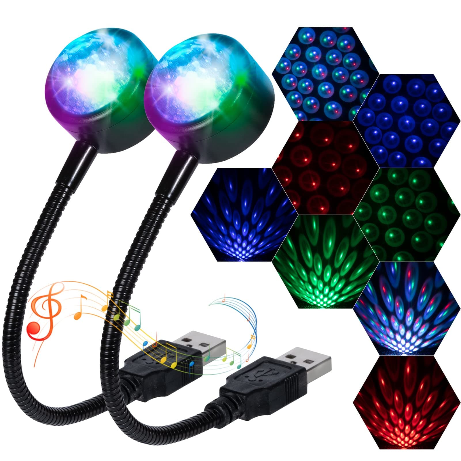 LuxLumin Car Roof Lights, USB Star Projector Night Light, Adjustable Interior Car Lights, Portable LED Lights 4 Colors& 9 Functional Modes Star Lights for Vehicle Decor,Ceiling, Bedroom,Party,2 Packs