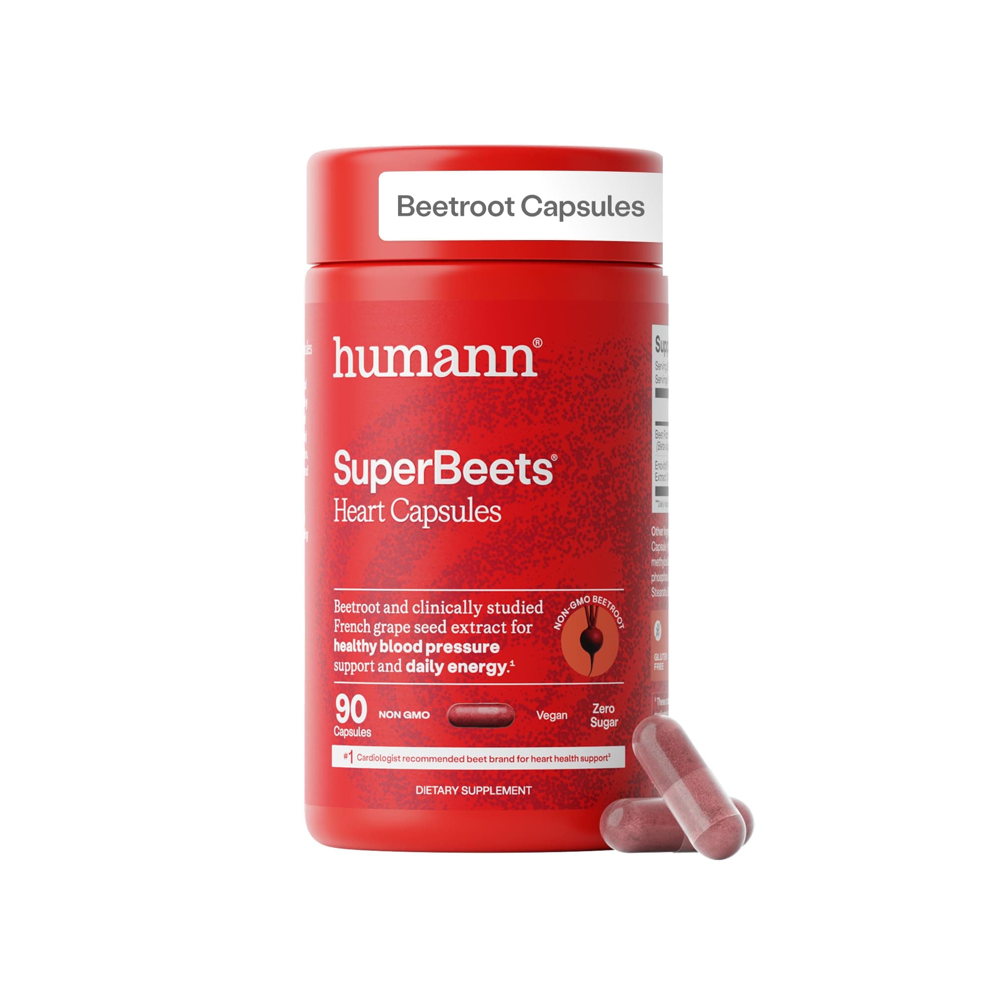 Humann SuperBeets Beet Root Capsules Quick Release 1000mg, Helps Support Nitric Oxide Production, Blood Pressure Support, Heart Health, Contains Non-GMO Beetroot Powder, Studied Antioxidants, 90 Count