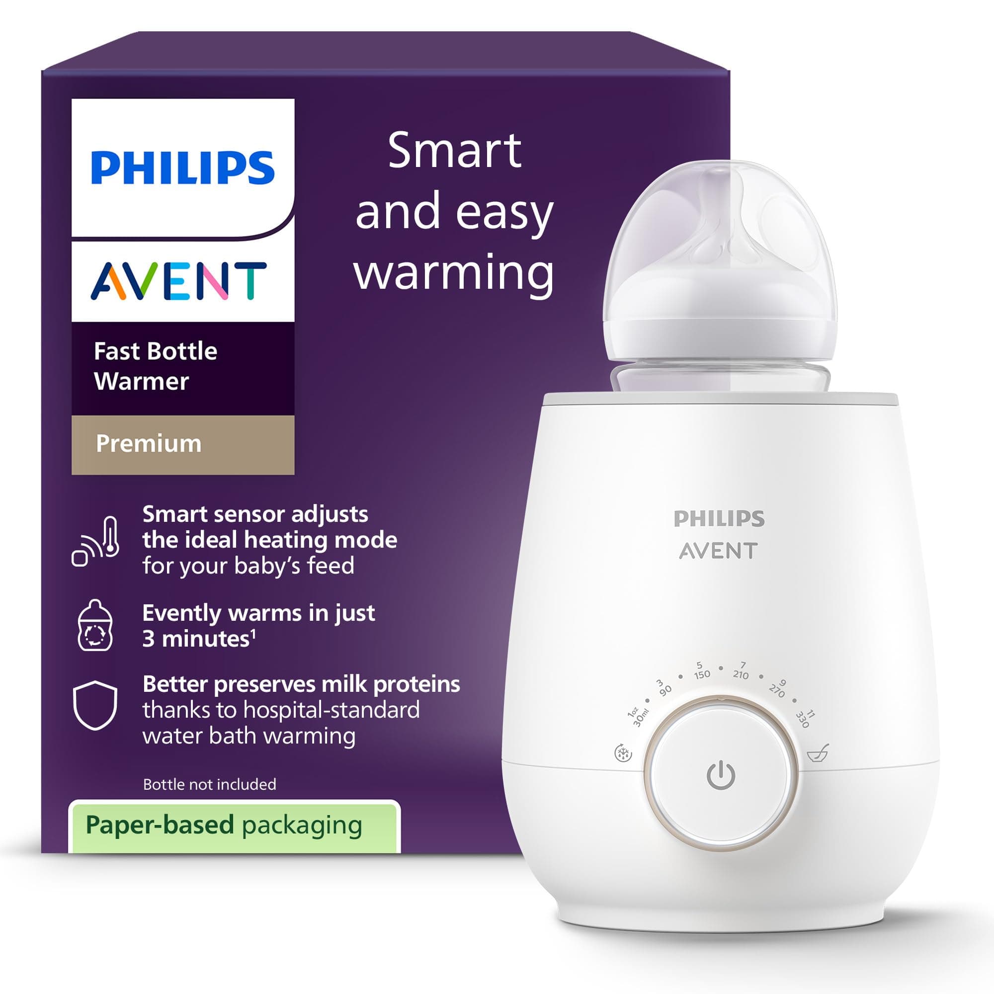 Philips Avent Fast Bottle Warmer with Smart Temperature Control: Warms Evenly, No Hotspots – SCF358/00