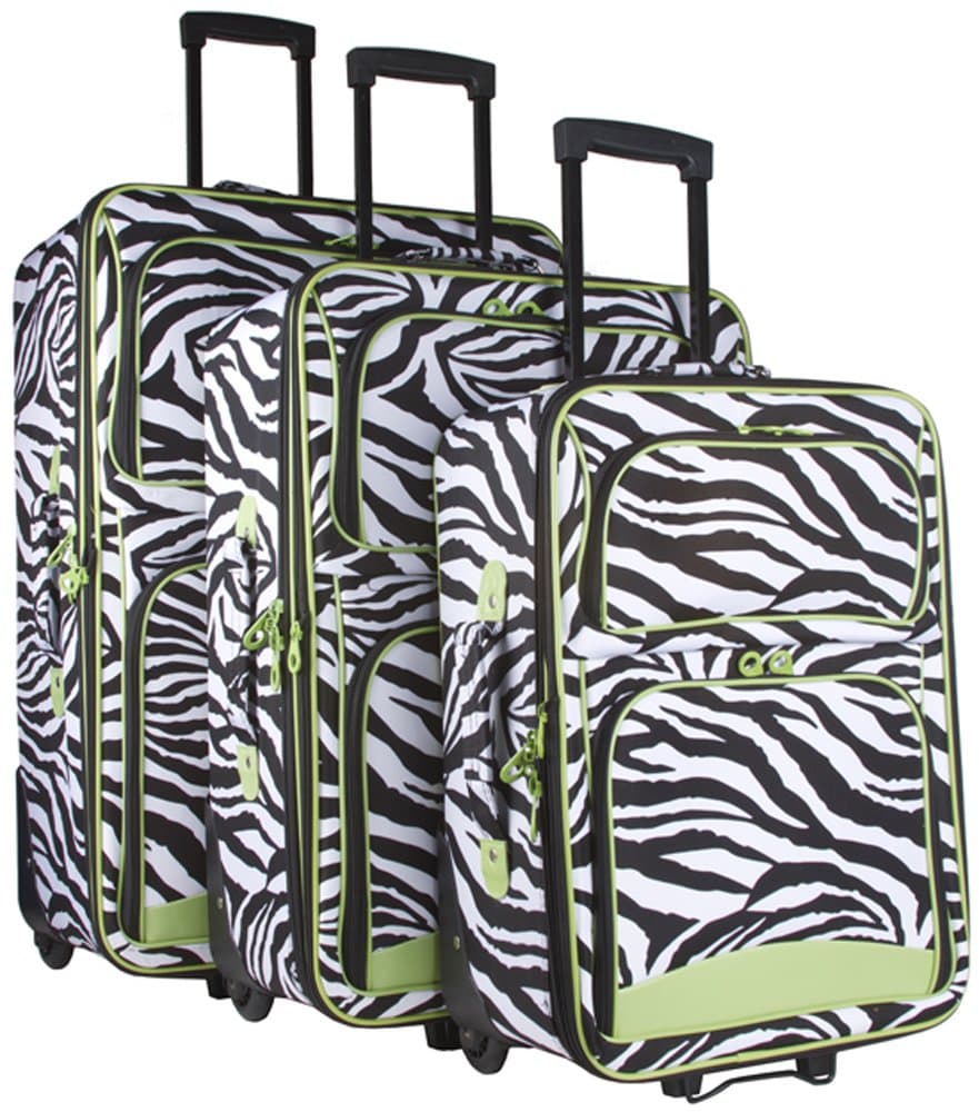 Ever Moda Green Zebra 3 Piece Expandable Luggage Set
