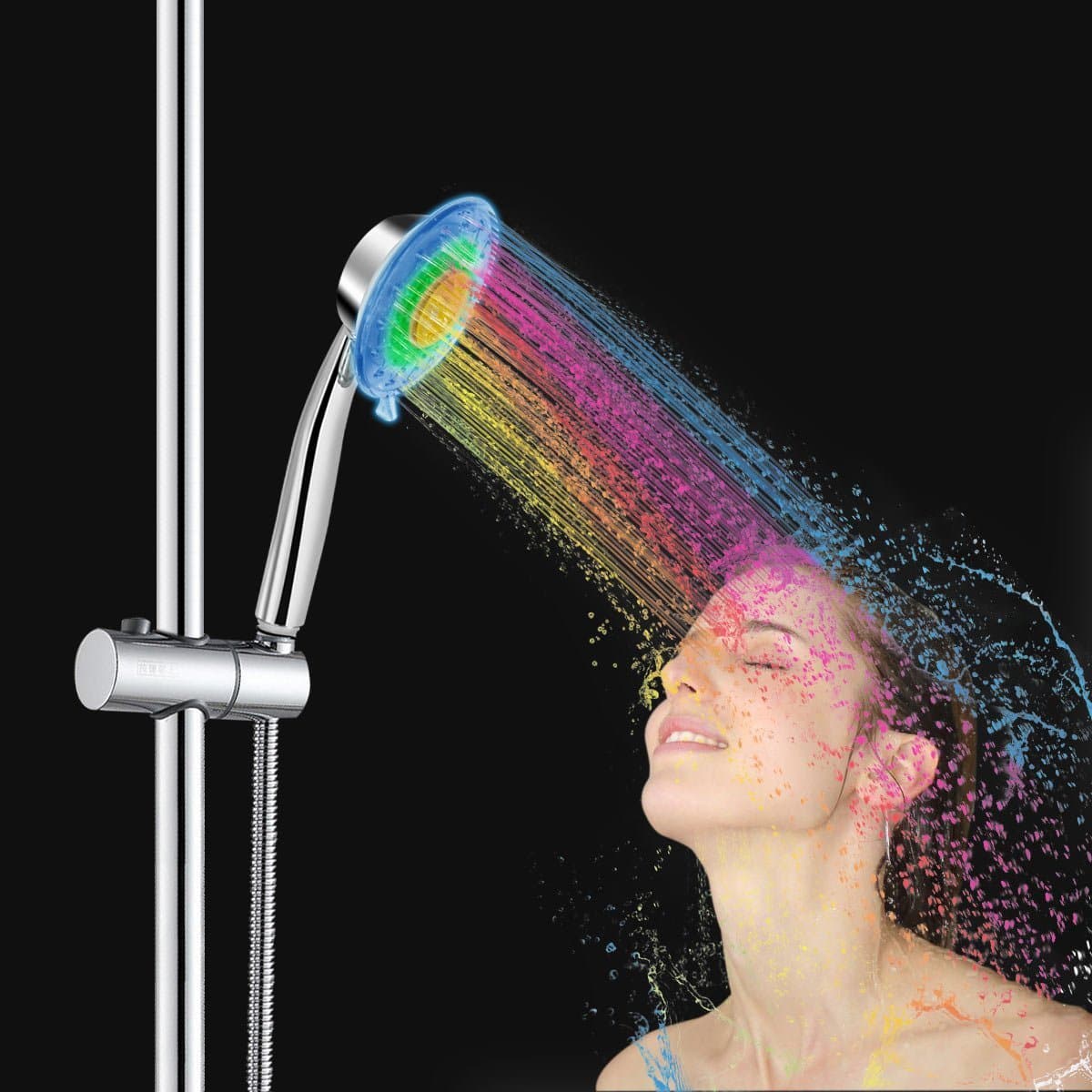 LED Shower, Kictic 7-Color Fast Flashing 2-Setting LED Handheld Shower Head with Air Jet LED Turbo Pressure-Boost Nozzle Technology. 7 LED colors change Automatically