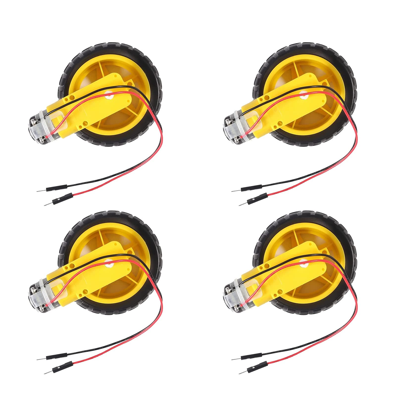 - 4 Sets TT Motor DC 3-6V Gearbox Motor Dual Shaft 200RPM Ratio 1:48 Motor with Tire Wheel Kit for Arduino DIY Smart Car Robot