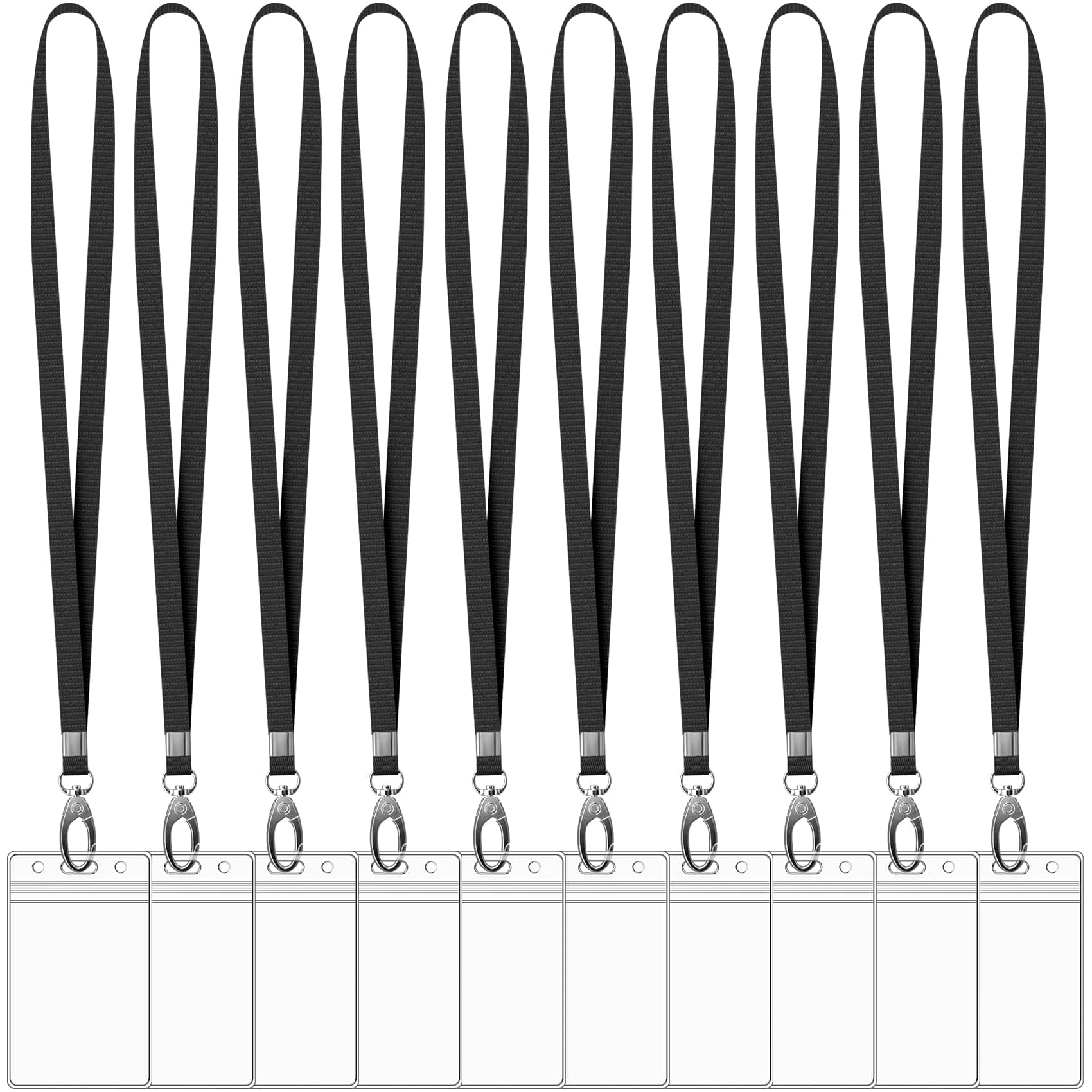 Avorast 10 Pack Vertical ID Card Name Tag Badge Holders with Lanyards, Lanyard with Waterproof Extra Thick Plastic Clear Badge Holders, Sealable Zip Card Holder for Office School Staff IDs (Black)