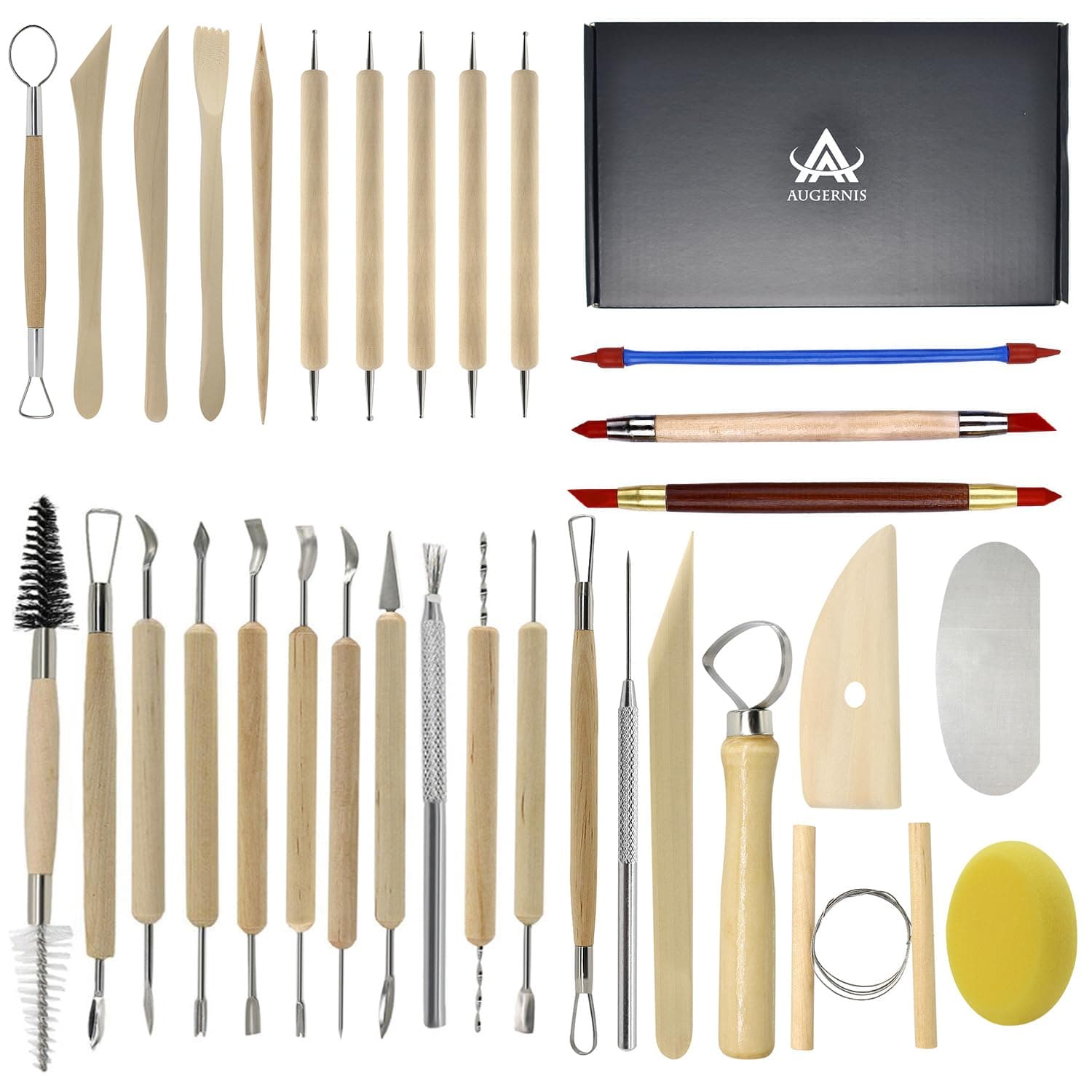 Pottery Sculpting Tools 32PCS Ceramic Clay Carving Tools Set for Crafts Polymer Clay Club,Dotting,Modeling,Shaping Trimming,Hobbyists,Artists