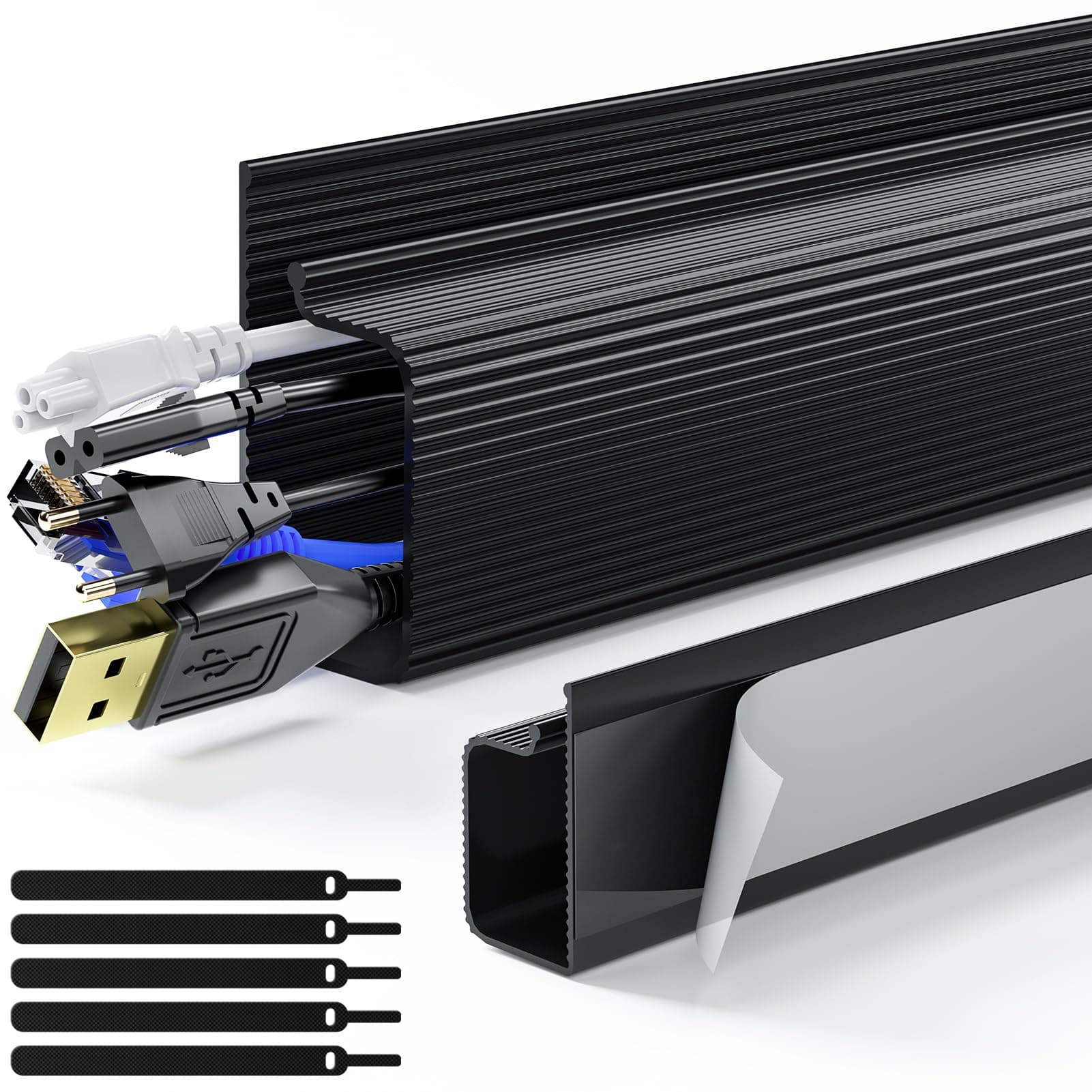 Delamu 2 Pack Safe & Tidy Cable Management Solution - Protect Kids & Pets with Home & Office Cable Management Under Desk, Cable Organizer, Cable Management Kit, Cord Organizer for Desk, 15.7in x 2