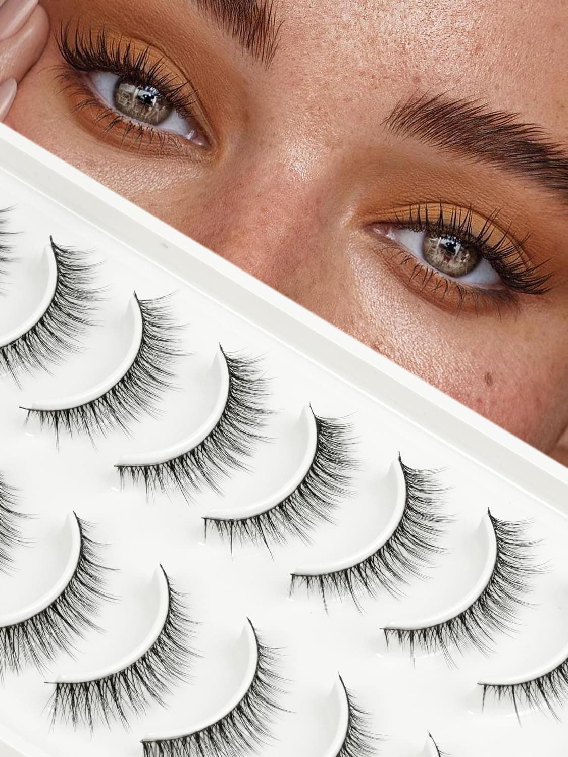 False Eyelashes Natural Look 10mm Short Very Small False Lashes Wispy with 0.10mm Thin Band Every Day Naturales Fake Eye Lash Strips 10 Pairs Pack by EMEDA (FR105)