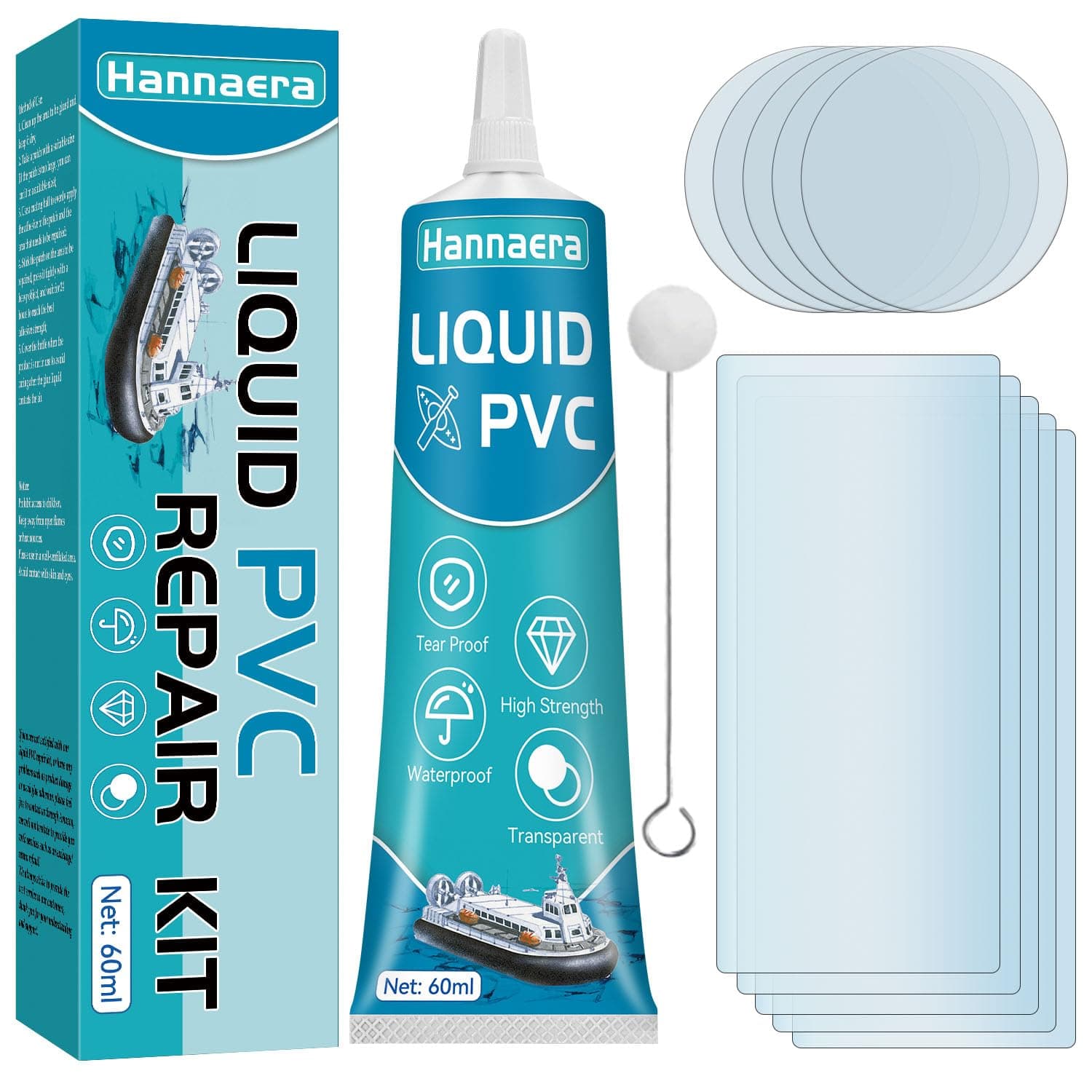 Pool Liner Patch Kit, Air Mattress Patch Kit, Transparent Inflatable Patch Repair Kit for PVC Boats, Air Mattress, Hot Tubs, Above Ground Swimming Pools & Inflatables (60 ml)