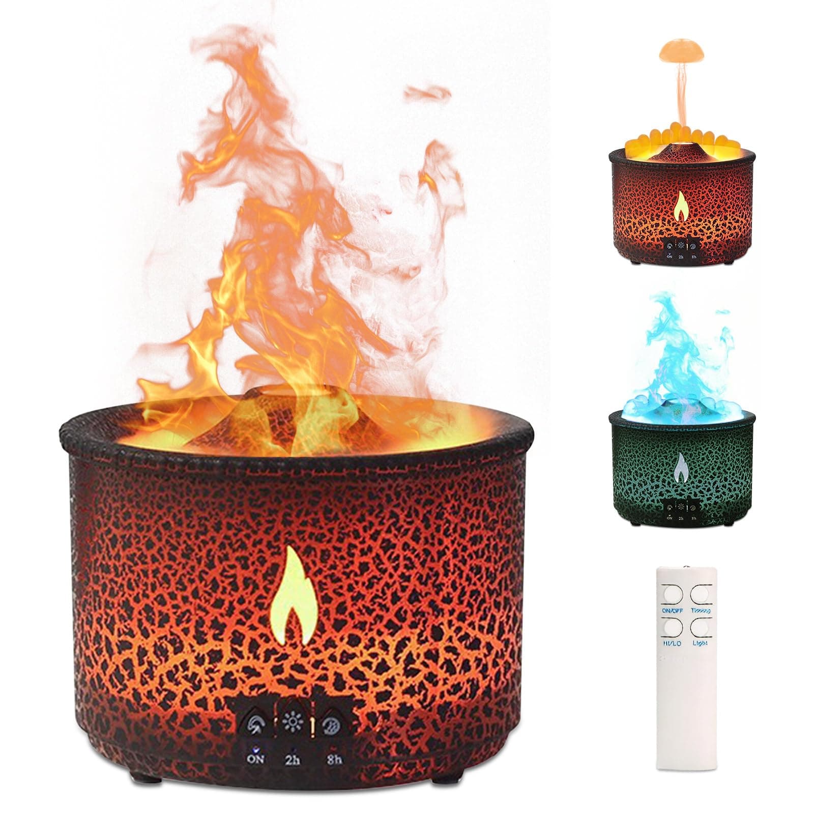 Volcano Humidifier Quiet Flame Diffuser: 300ml Spray Humidifier with 2 Modes Fire Mist Waterless Auto Shut Off Aromatherapy Diffuser with Remote Control for Bedroom Home, Office(Red & Blue)