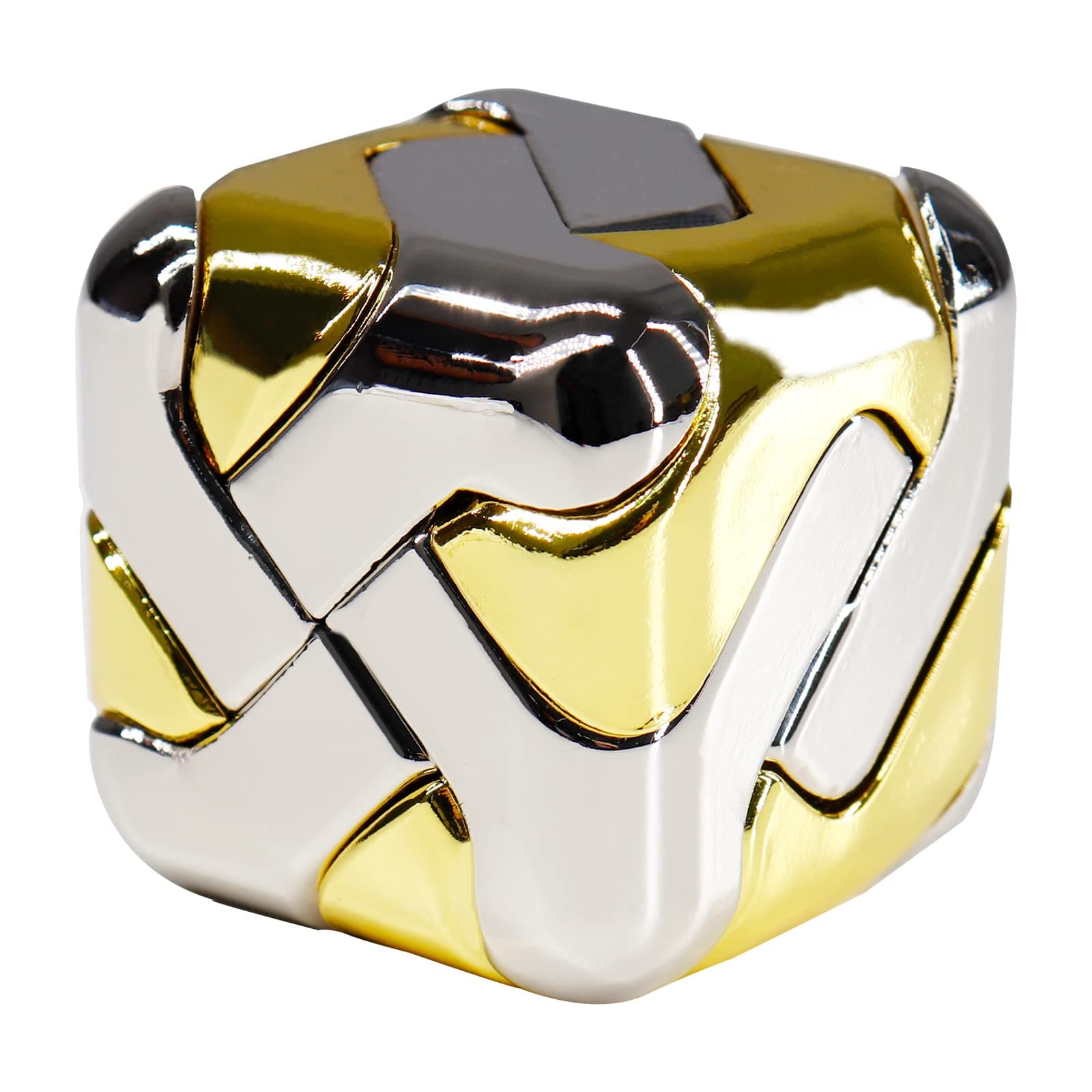 Wikbok 3D Metal Puzzle Cube Mestery Puzzle Box Brain Teaser Puzzle Mind Entertaining and Educational Tools Silver Gold