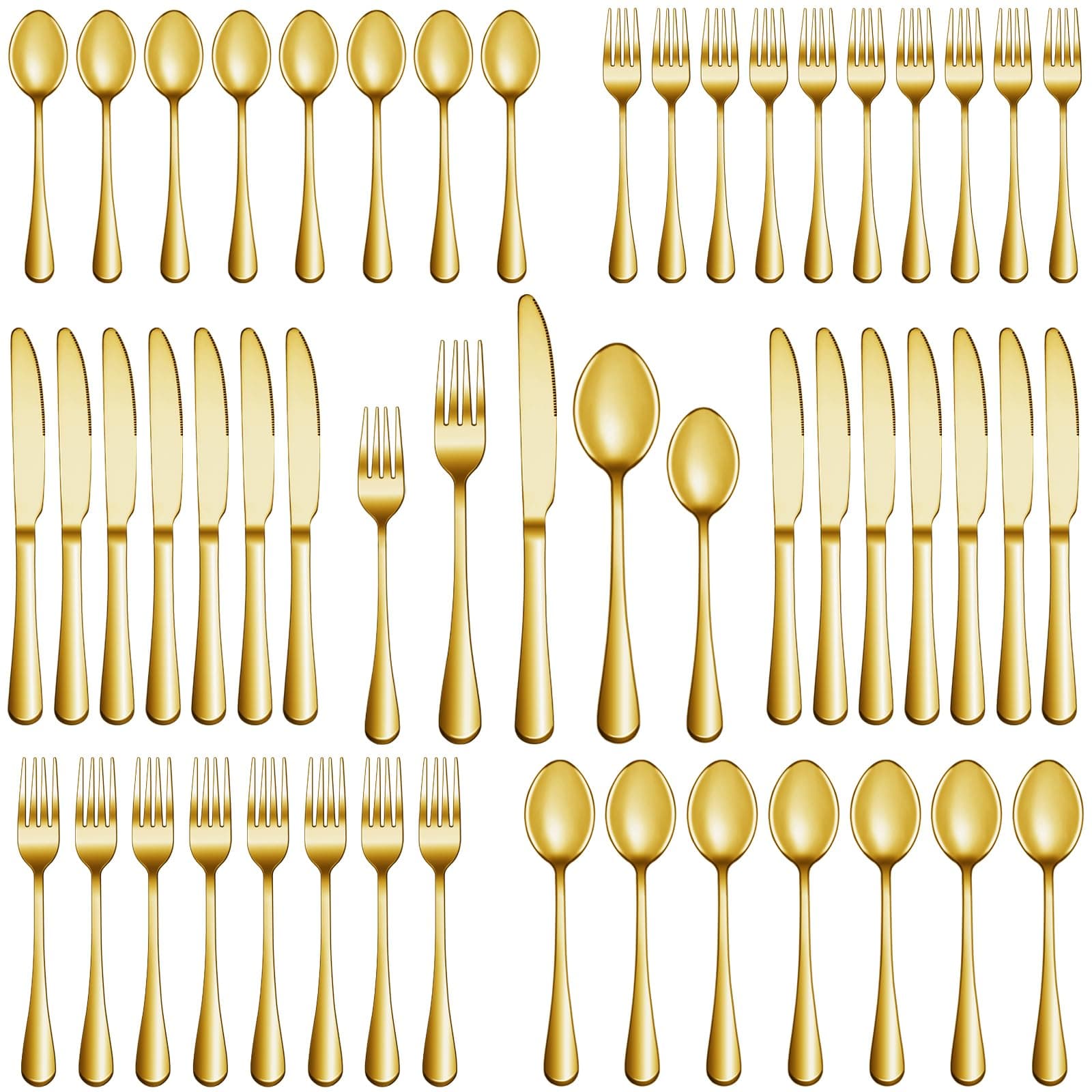 MUTNITT 60 Pcs Gold Silverware Set Service for 12, Premium Stainless Steel Flatware Set, Cutlery Utensil Set, Durable Home Kitchen Eating Tableware Set, Include Fork Knife Spoon Set, Dishwasher Safe