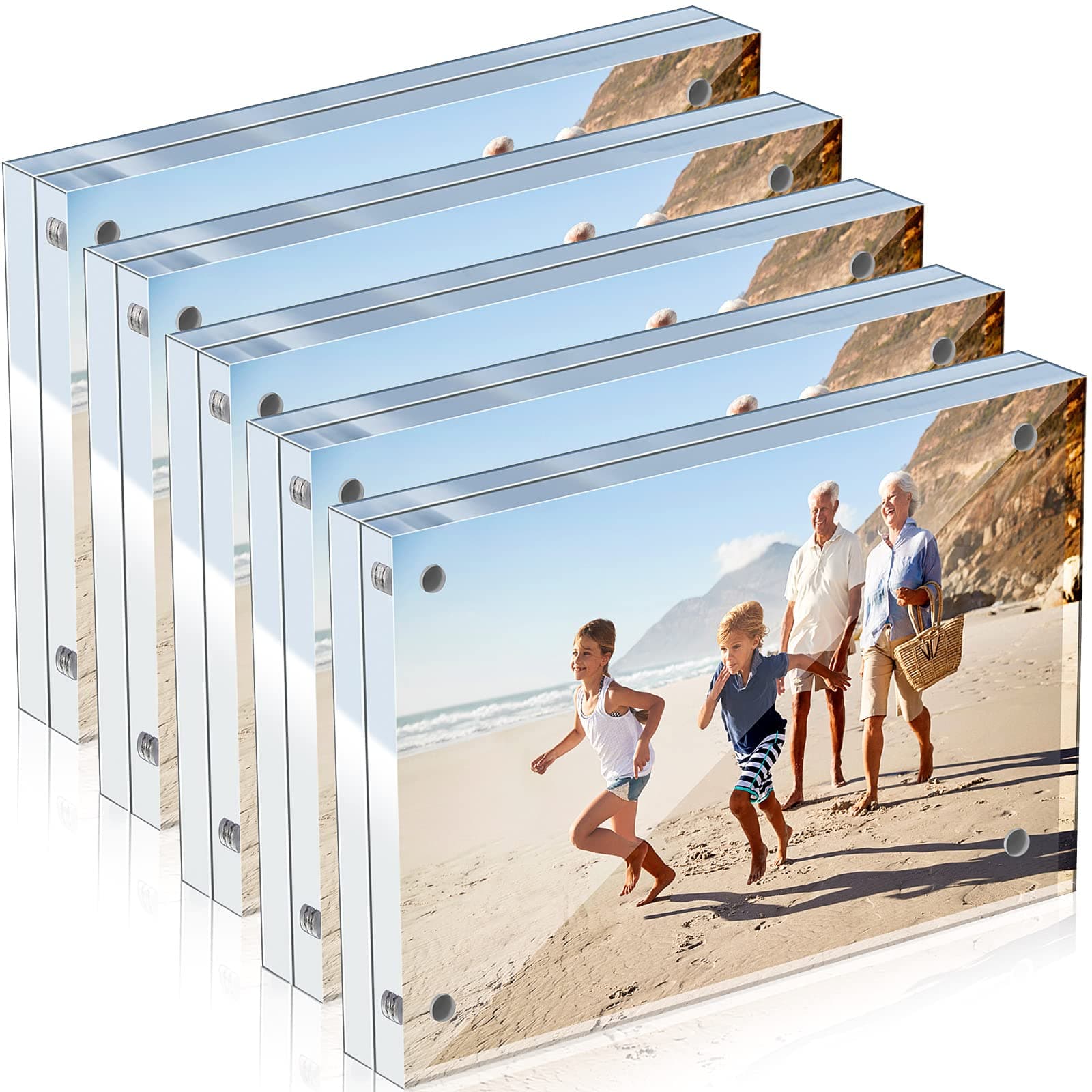 5 Pack Acrylic Picture Frame Desktop Frameless Photo Frame Double Sided Transparent Acrylic Frame Clear Picture Frame Horizontal Magnetic Frame for Desk Desktop Display Pictures Holder (5 x 7 Inches)
