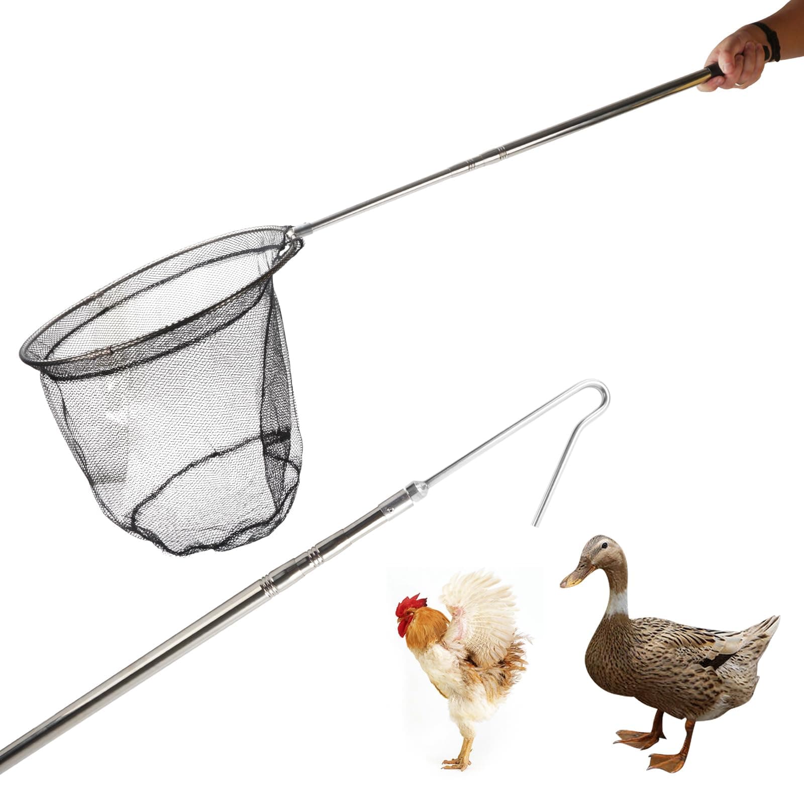 Animal Catch Net Pole Trap Tool Chicken Catcher Leg Hook Catching Kit Animal Control Capture Pole Cat Bird Poultry and Small Animals Trapping Net