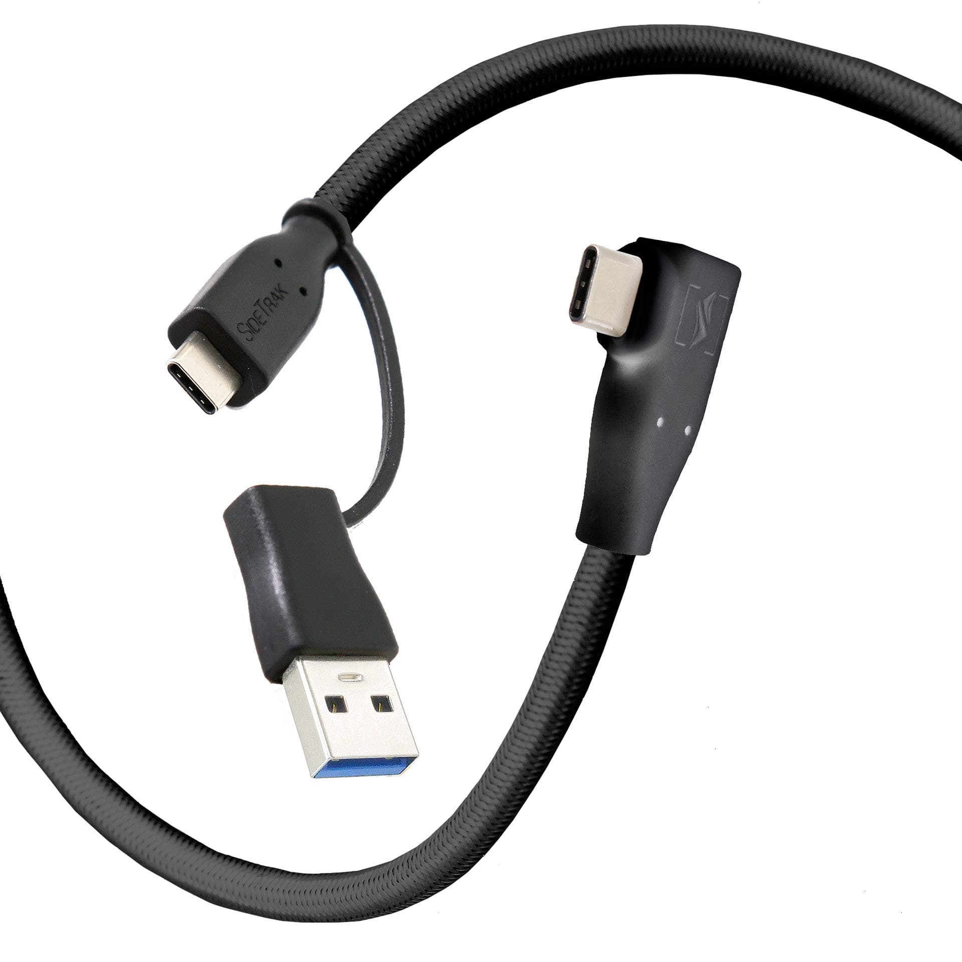 USB-C® to USB-C® Cable & USB-A Adapter | Durable, Flexible, Tangle-Free Braided Nylon Cord | 1.5ft | Black