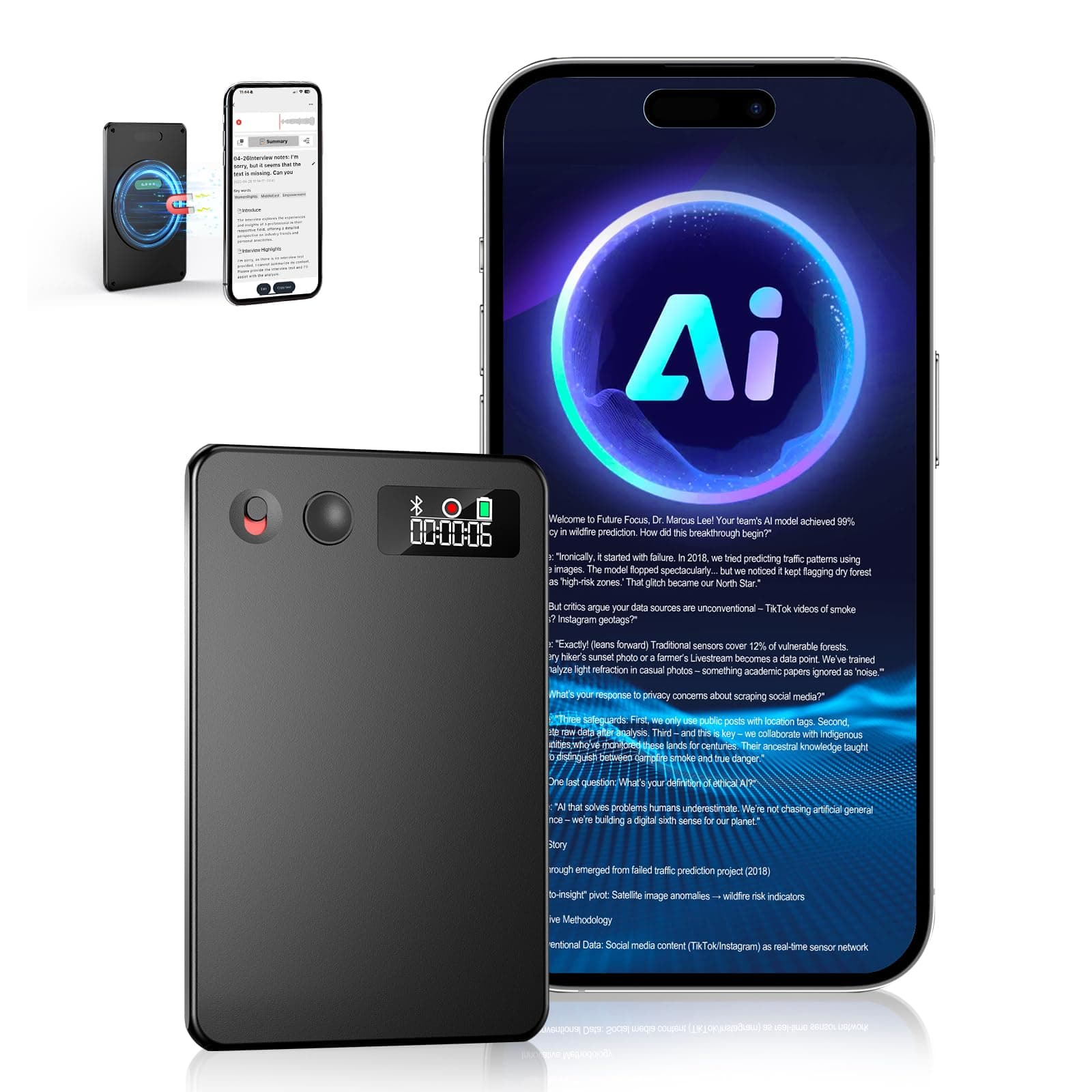 AI Voice Recorder, Audio Activated Recorder with Playback, App Control, Transcribe & Summarize with AI Technology, 190 Languages, 64GB Memory, Suitable for Lectures, Learning, Meetings, Calls