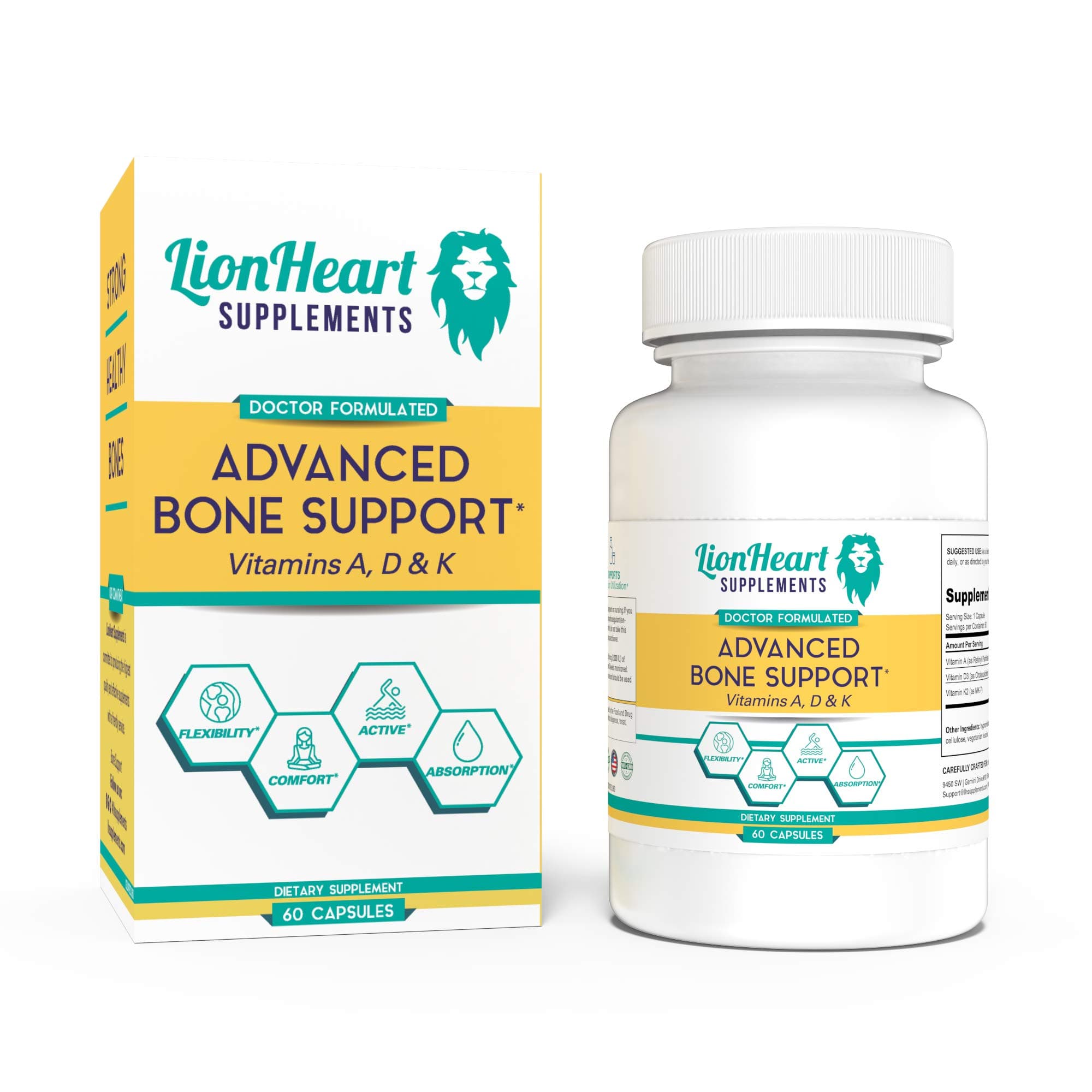 Vitamins ADK supplement - Bone Support Structure - Dr Formulated - Vitamin D3 & K2 (MK-7) - 60 Veg Caps