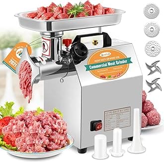 1.3HP Commercial Meat Grinder Electric Meat Grinding Machine Heavy Duty Industrial Meat Mincer Sausage Stuffer 3/6/8mm Grinding Plates Grinding Chicken Bones for Restaurant 950W 110V US