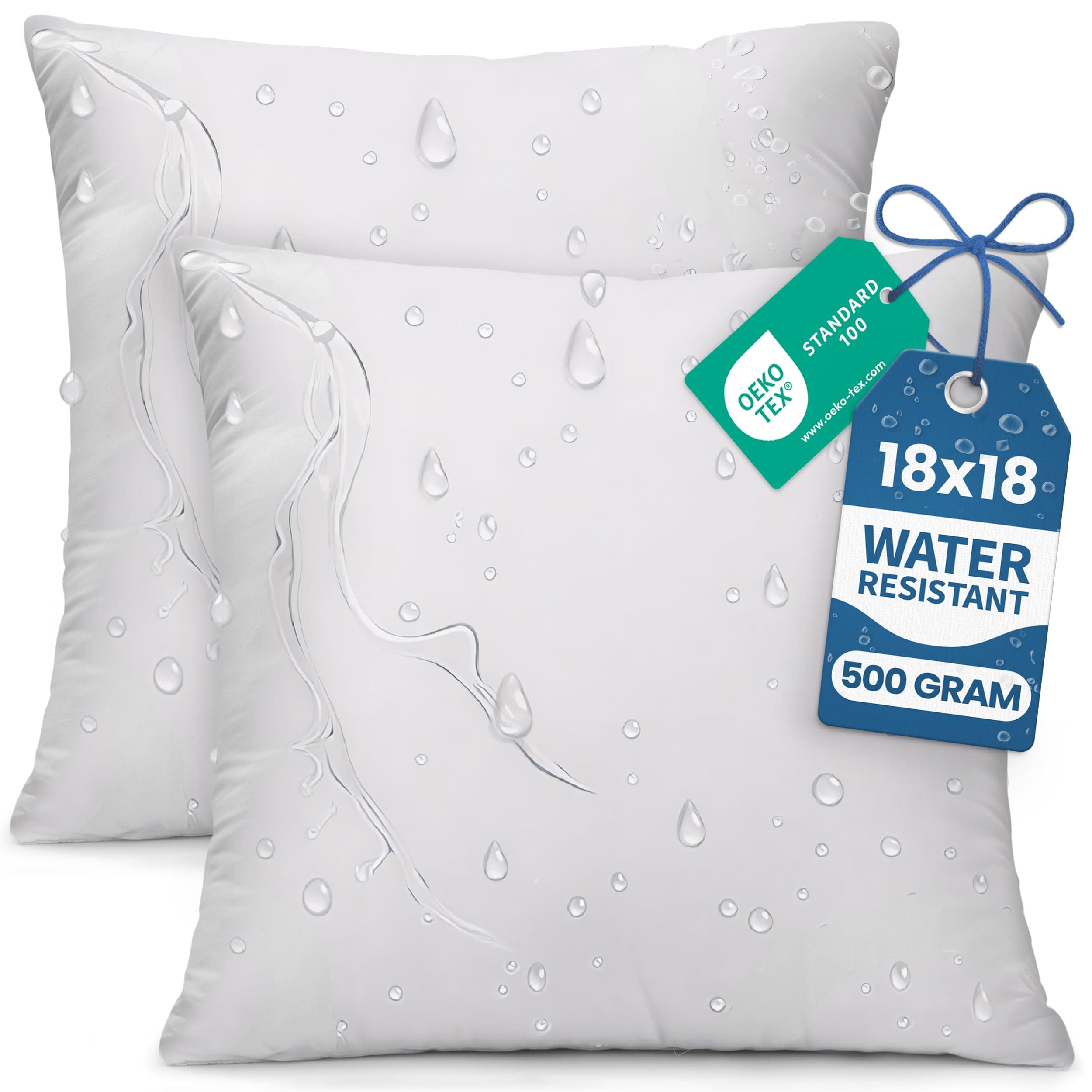 Utopia Bedding Outdoor Pillow Inserts 18 x 18 Inches (Pack of 2, White), Water Resistant Garden Throw Pillows for Patio and Porch Furniture