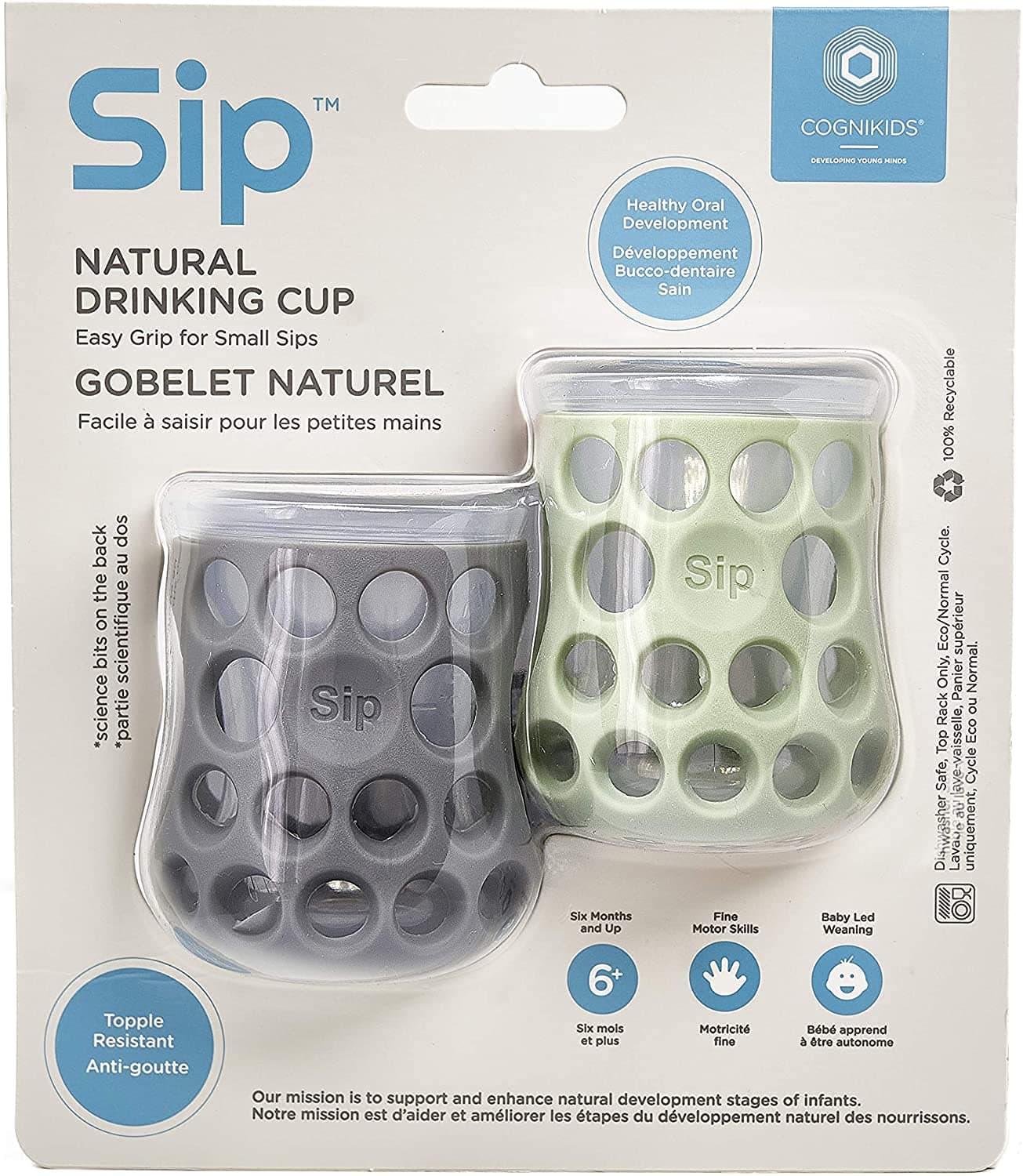 Cognikids Sip Natural Drinking Cup - Easy Grip for Small sips - Slate/Sage