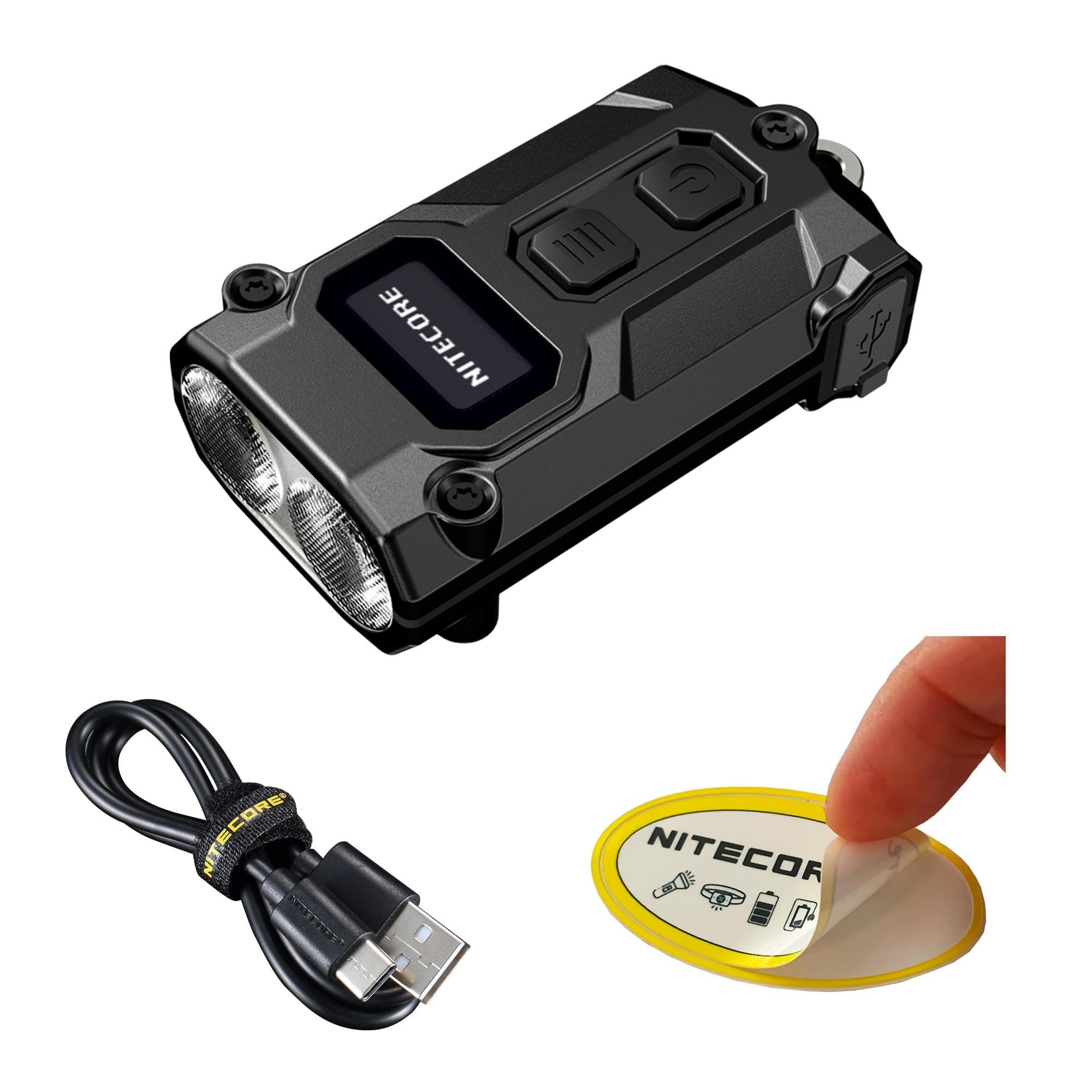 TINI 3 600 Lumen EDC Keychain Flashlight, USB-C Rechargeable Lightweight with Multiple Color Temperatures Output (Warm, Neutral White, Cool White) and NSticker (Black)