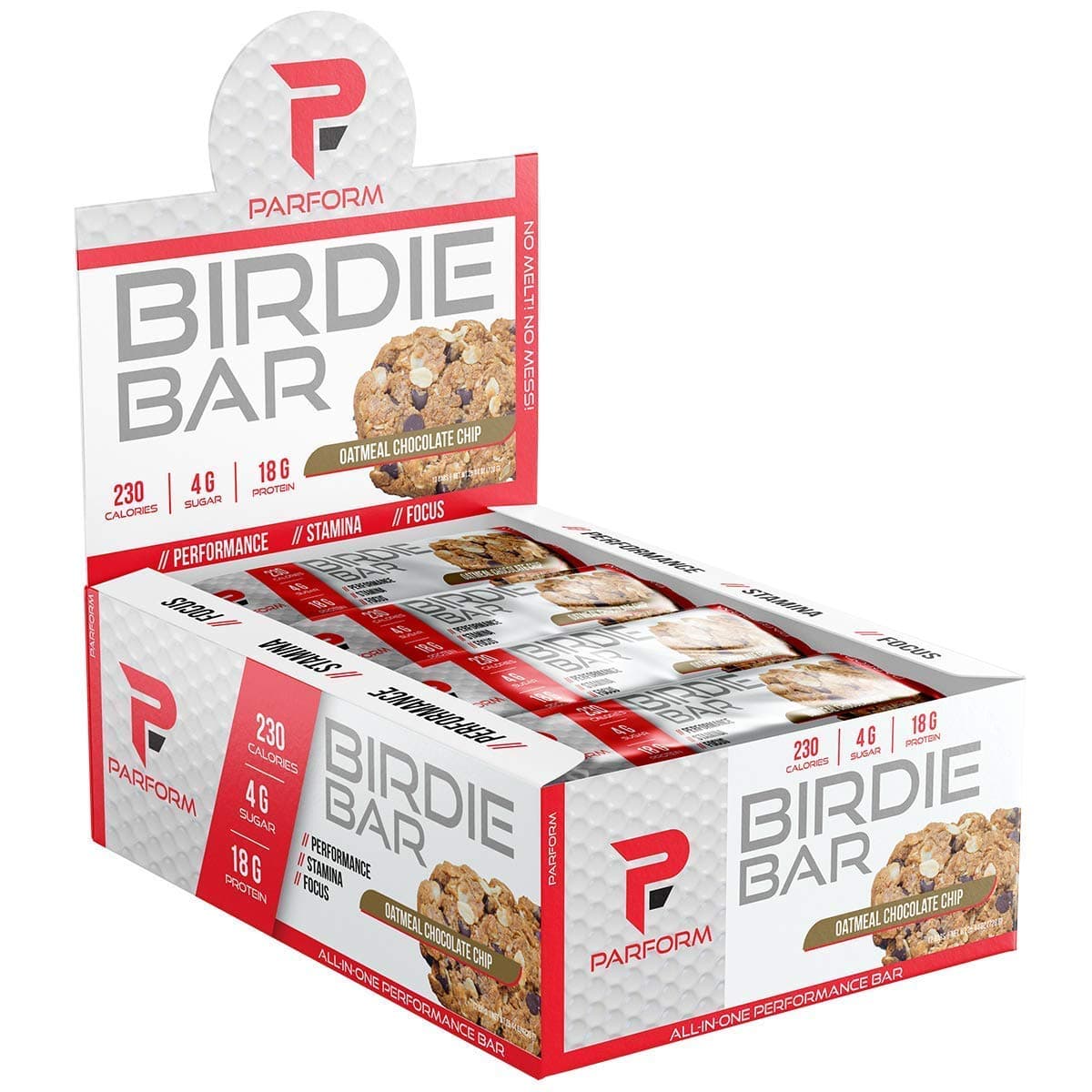 Parform Birdie Bar | High Protein Bar | All-In-One Performance Nutrition Bar | 230 Calories, 4g of Sugar & 18g of Protein | (12 Bars, Oatmeal Chocolate Chip)