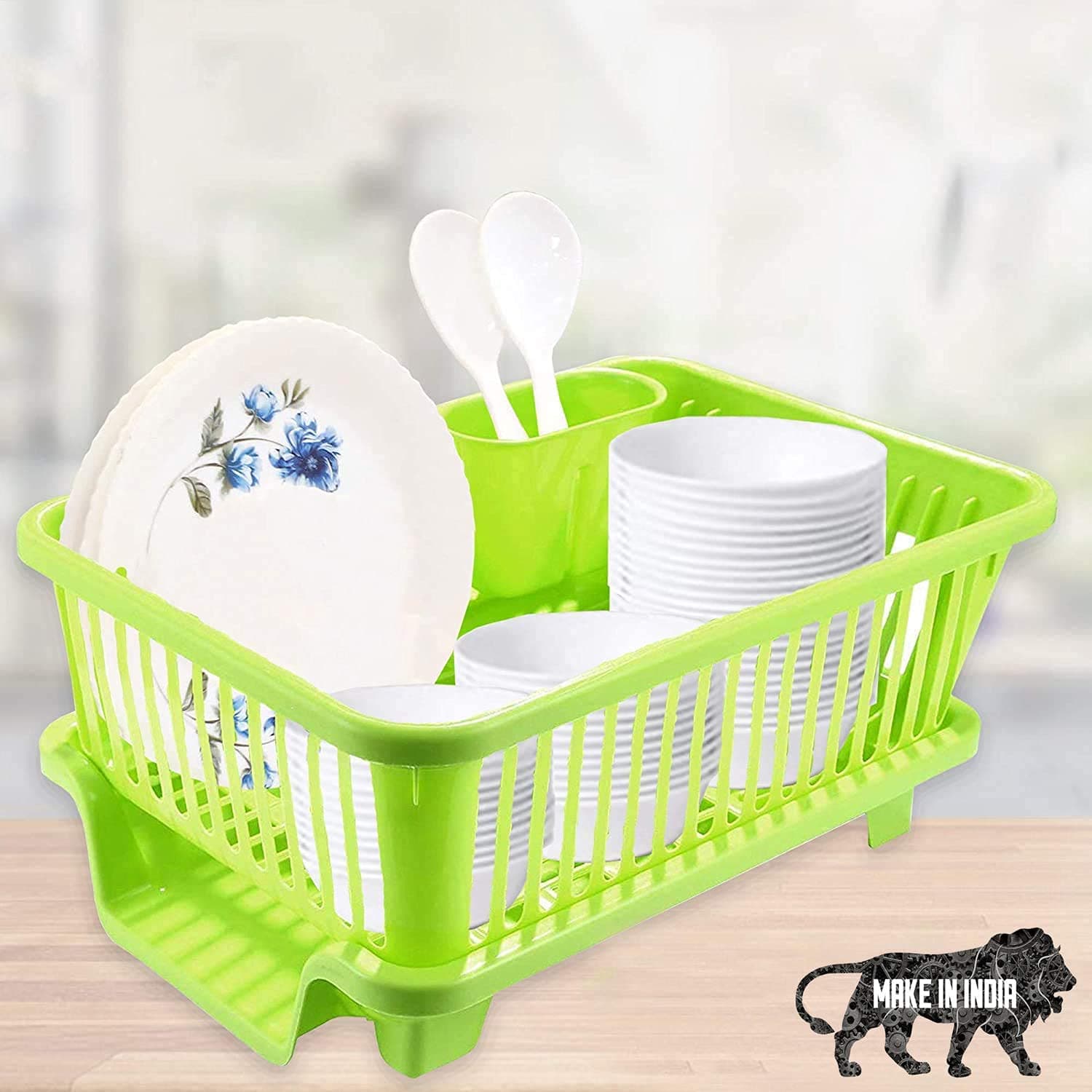Skyzone Plastic 3 in 1 Large Sink Dish Rack Drainer Drying Rack Washing Basket with Tray for Kitchen Dish Utensils Tools and Cutlery