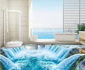 Wall Mural Wallpaper 108 x 75 inch (Width x Height) 3D PVC Flooring Custom 3D Bathroom Flooring Wallpaper Great Falls to Draw 3D Flooring Mural Photo Wallpaper for Walls 3D