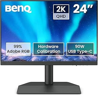 BenQ SW242Q 24-inch 2K 16:10 Photographer MacBook/Windows Compatible Monitor, 99% Adobe RGB, 98% P3, Hardware Calibration, 90W USB-C, TUV Anti-Reflection Cert., 16-bit 3D LUT, HDR10