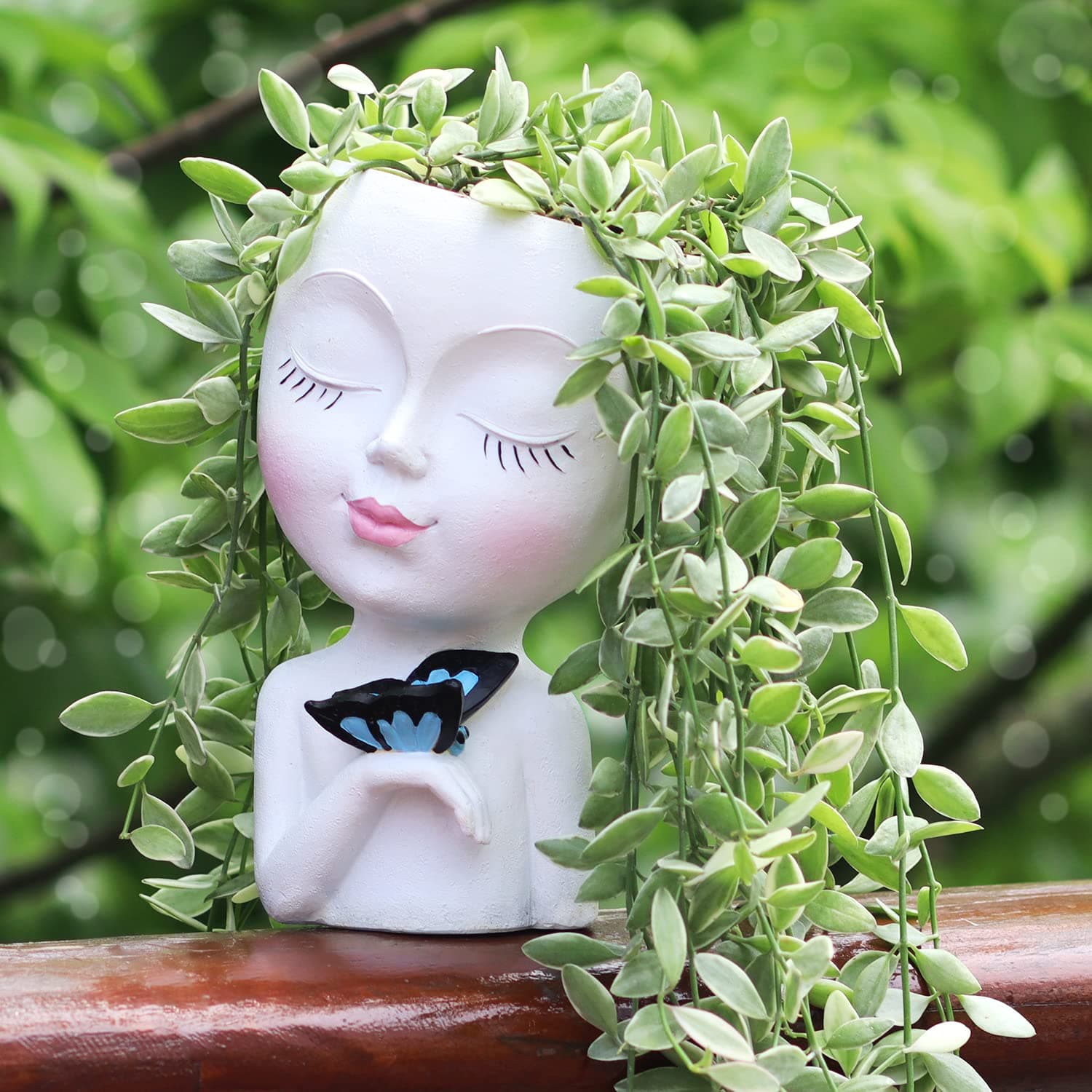 Planter, Resin, White Face Plant