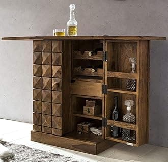 Ganpati Arts Sheesham Wood Bar Cabinet for Home Mini Bar Cabinet Solid Wooden Wine Storage Shelf Rack with Drawer & Glass Holder - (Natural Brown Finish) 1 Year Warranty