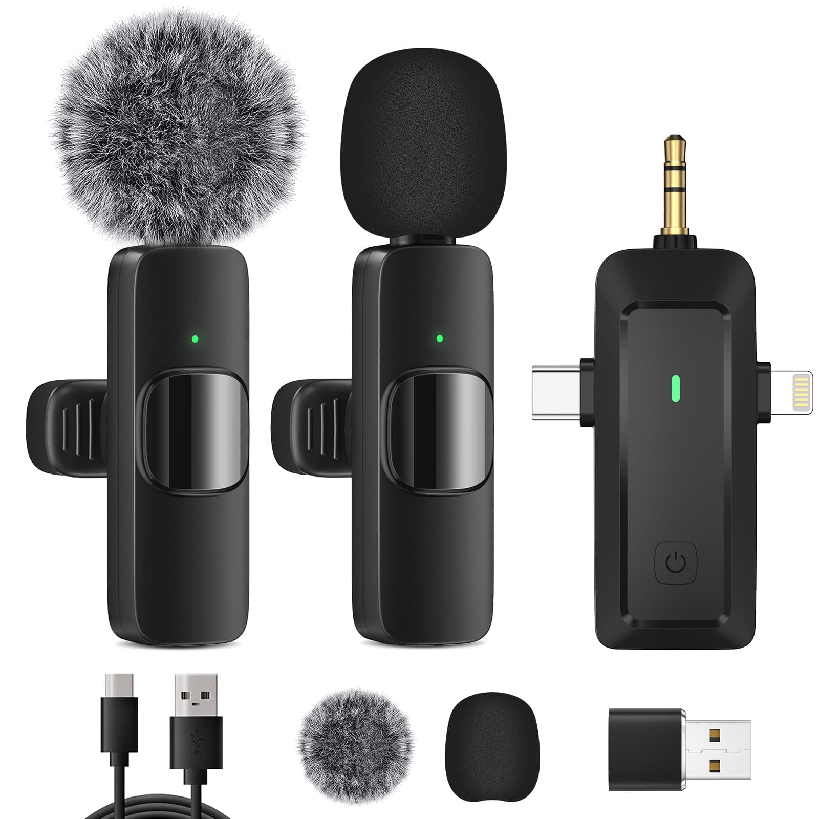 Wireless Lavalier Microphone for iPhone - Android Phone/Camera/Computer/Laptop, Professional Dual Lapel Mic with USB-C/3.5mm/USB Plug for Video Recording, Vlog, YouTube, TikTok