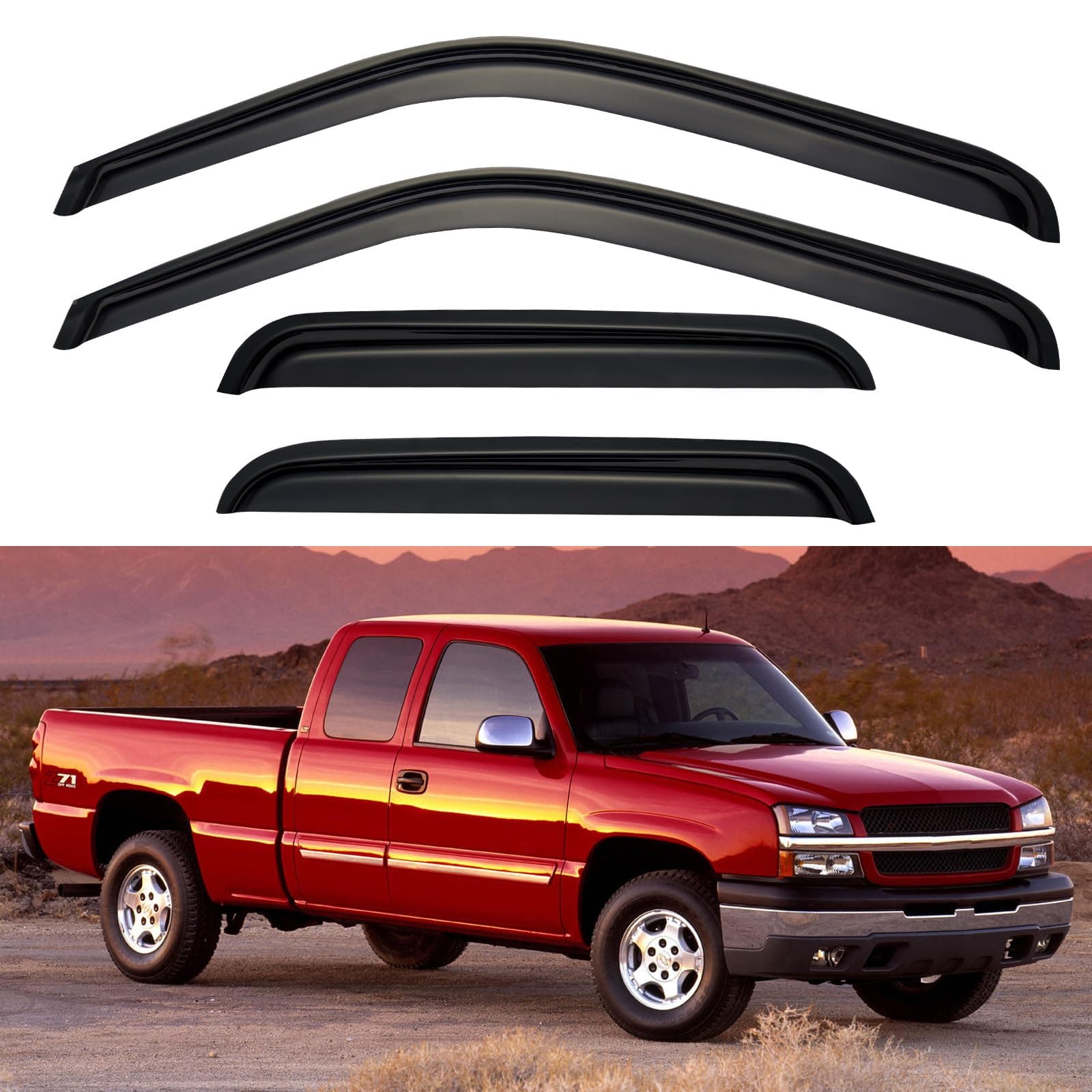 Window Rain Guards Shield for 1999-2006 Chevy Silverado/GMC Sierra 1500/2500/3500/2500HD, Window Vent Visors Shades Wind Deflectors for 2007 Silverado/Sierra Classic Model - Extended Cab