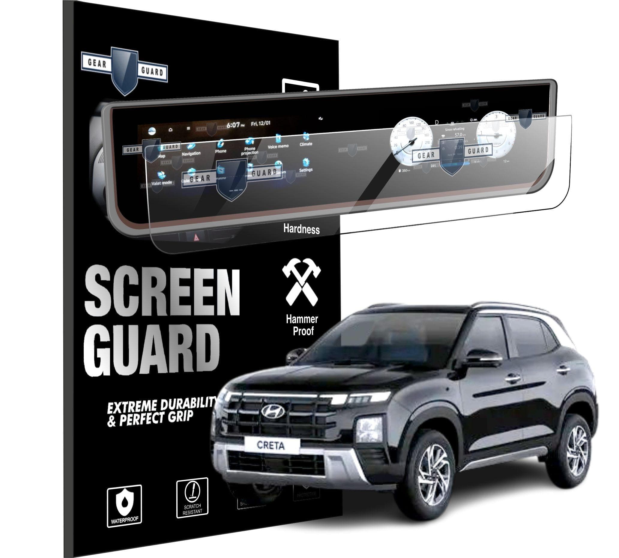 LF Touch Screen Guard For Hyundai Creta 2024 SX Tech Car Accessories Full Screen Infotainment System Protector | GPS Navigation - Matte