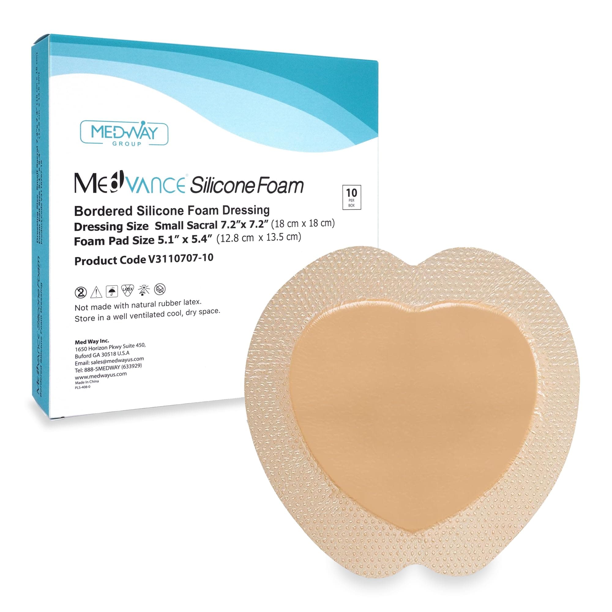 TM Silicone - Sacral Bordered Silicone Adhesive Foam Wound Dressing, Bed Sore Treatment Bandage for Sacrum, Size 7"x 7", Box of 10 dressings