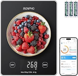 Digital Kitchen Scale, Smart Food Weight Scale with Nutritional Calculator, Gram Scale for Weight Loss Cooking Baking Keto Macro Diet, Black Glass, 22lb/10kg