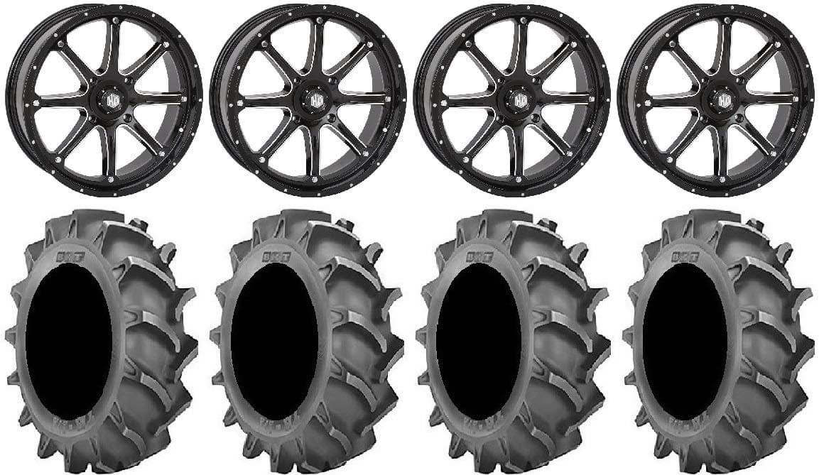 Bundle - 9 Items: STI HD4 20" Wheels Black 35x8.3 BKT 171 Tires [4x156 Bolt Pattern 3/8x24 Lug Kit]