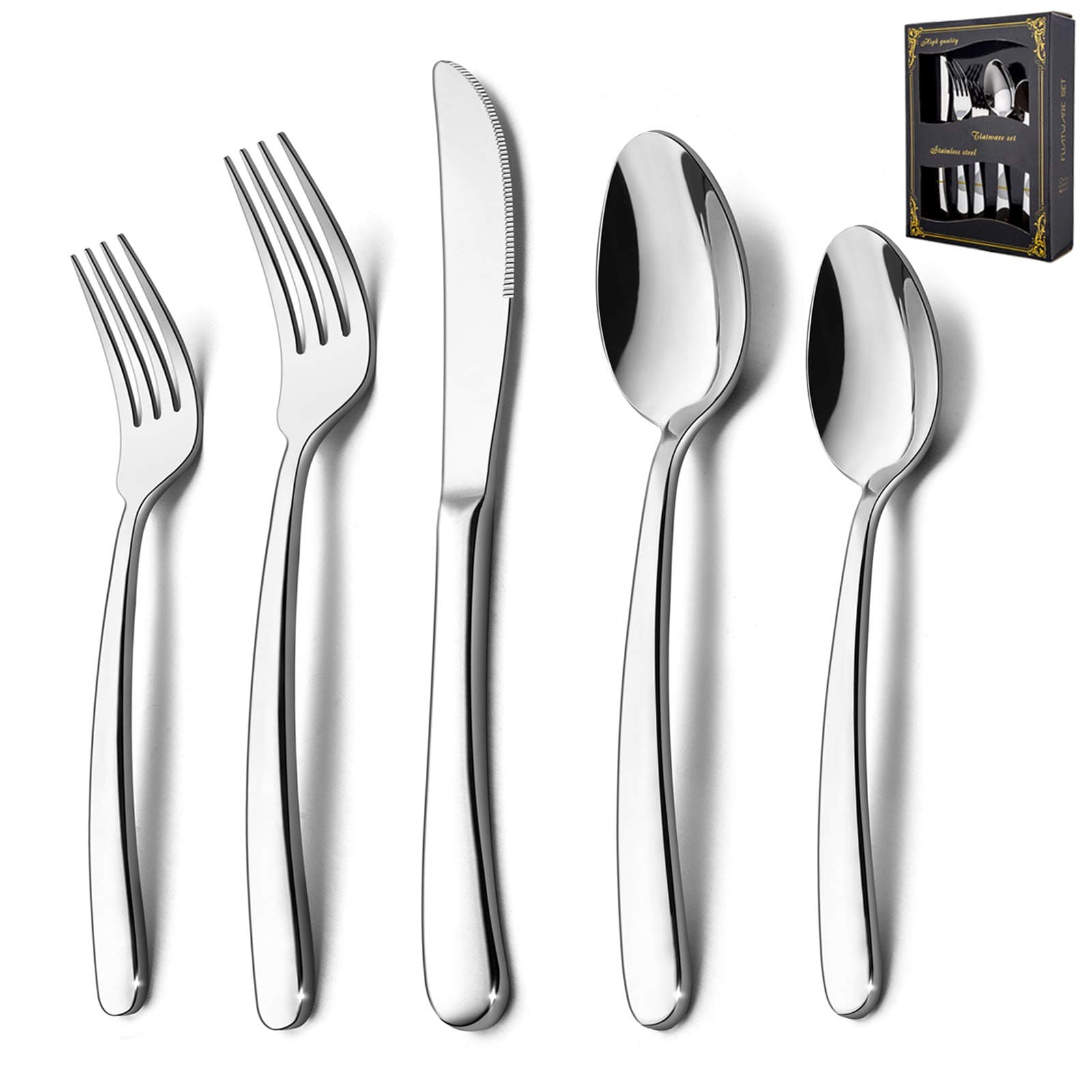 HaWare Heavy Duty Silverware Set, 40-Piece Stainless Steel Flatware Cutlery for 8, Modern & Elegant Design Includes Knives/Forks/Spoons, Mirror Polished and Dishwasher Safe