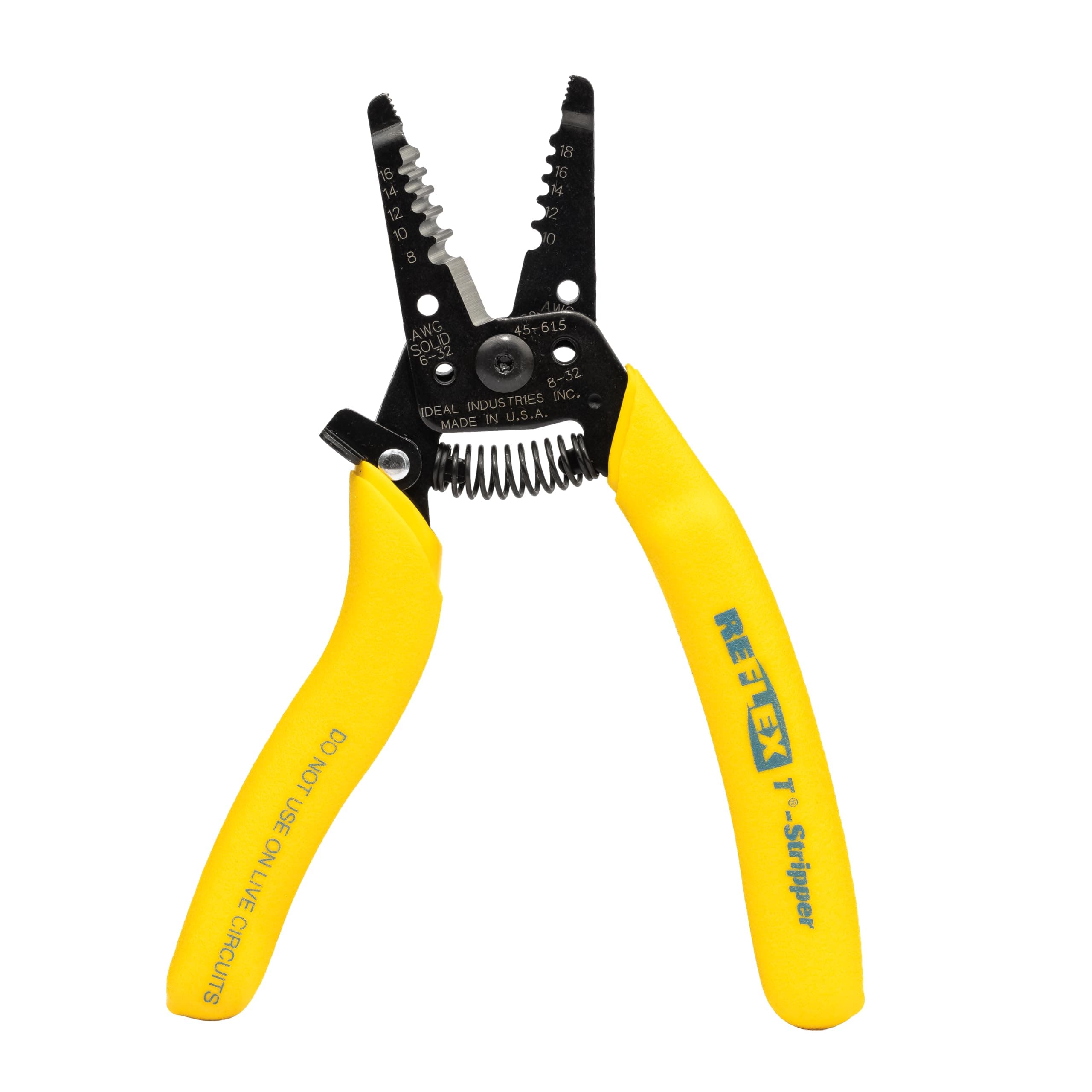 IDEAL Electrical 45-615 Reflex Super T Stripper - 8-18 AWG Solid, Yellow, Wire Stripper, Plier Nose, Slide Lock, Textured Grips