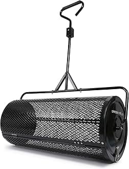 Compost Spreader 36 Inch Towable Peat Moss Spreader with Installation Support Accessories, Metal Mesh Roller Lawn Spreader for Top Soil, Manure, Mulch, Top Dressing - Garden spreaders for lawns